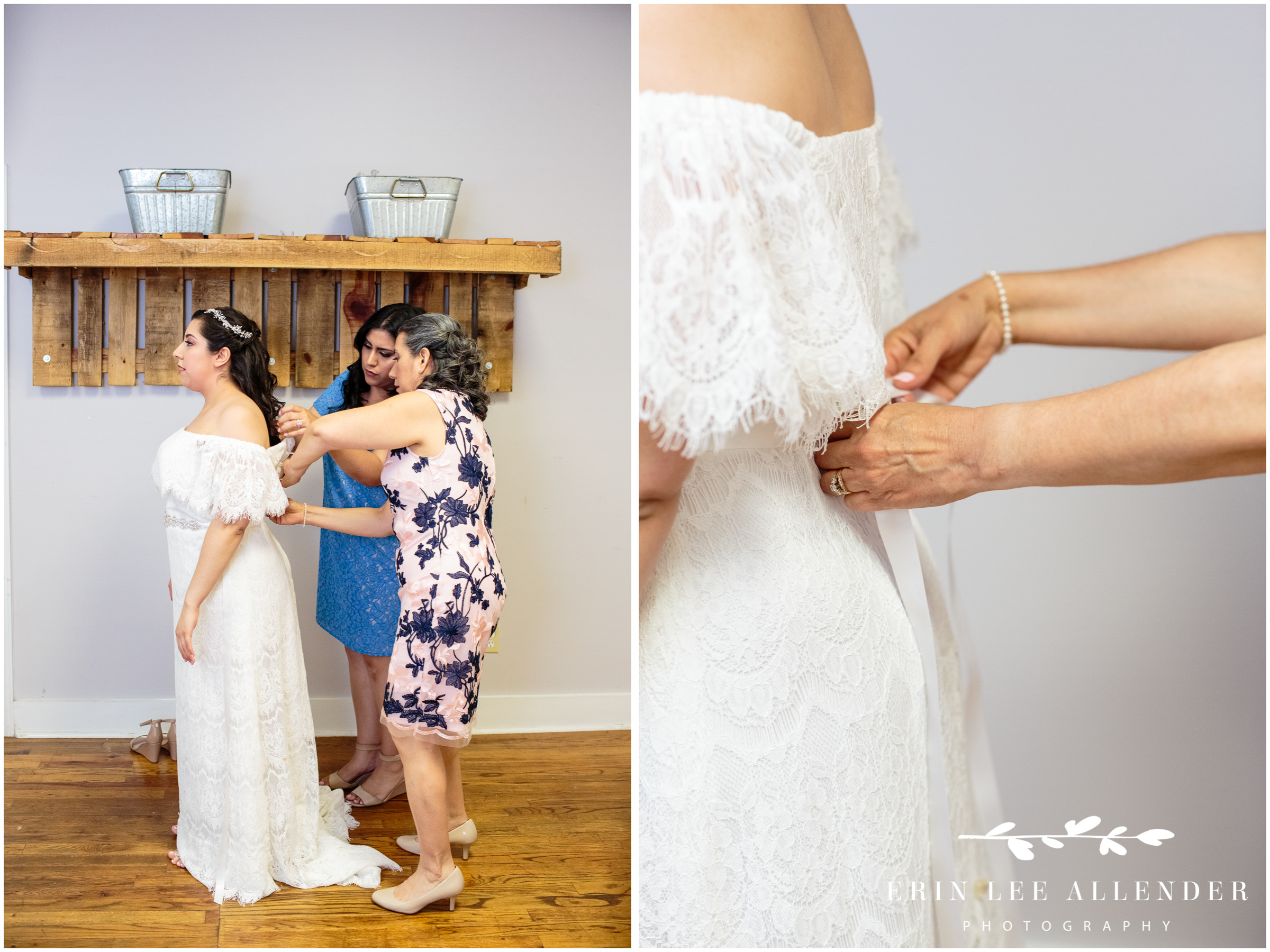 Putting-on-wedding-Dress