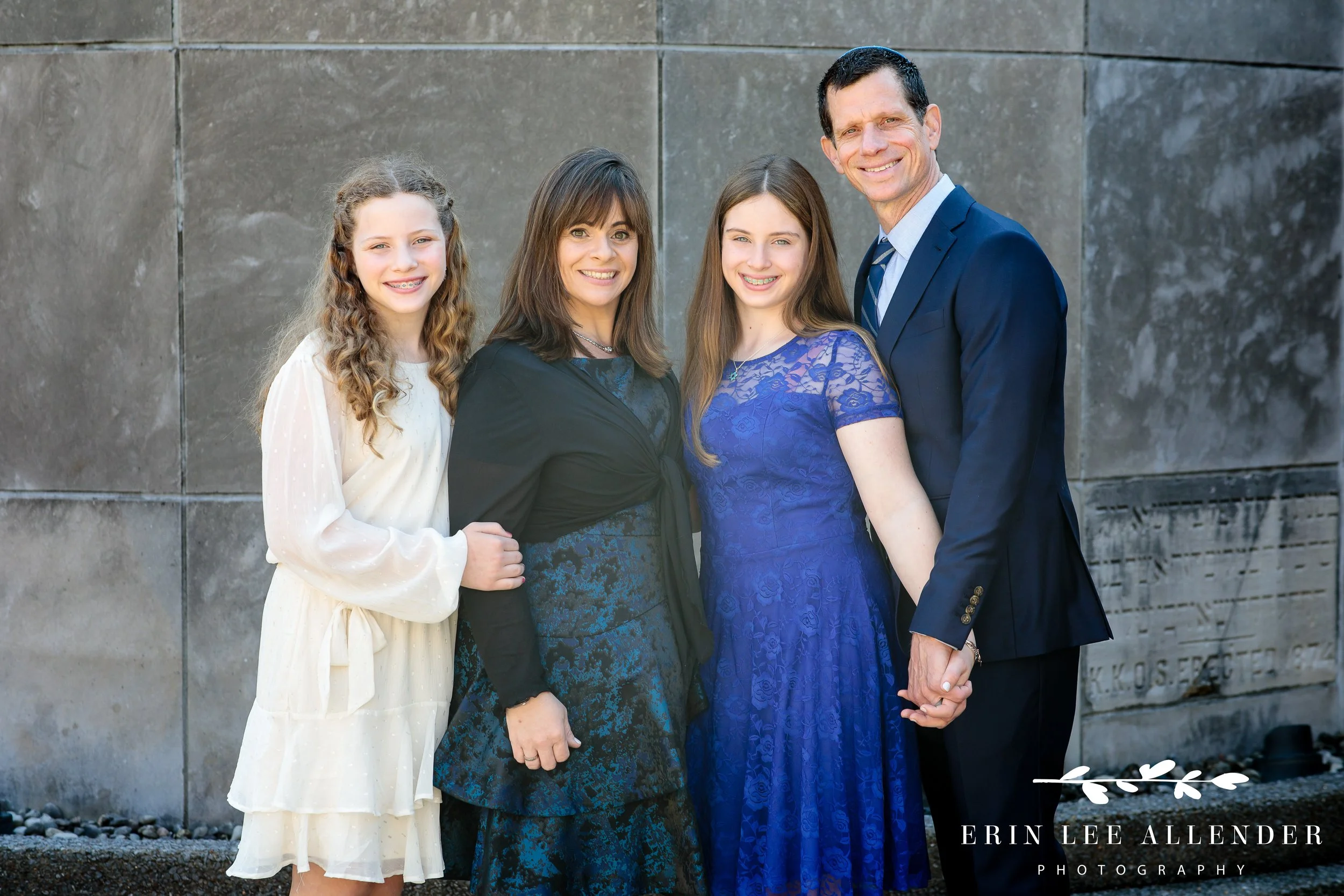 Family portrait in the courtyard of The Temple in Nashville before the Bat Mitzvah service.