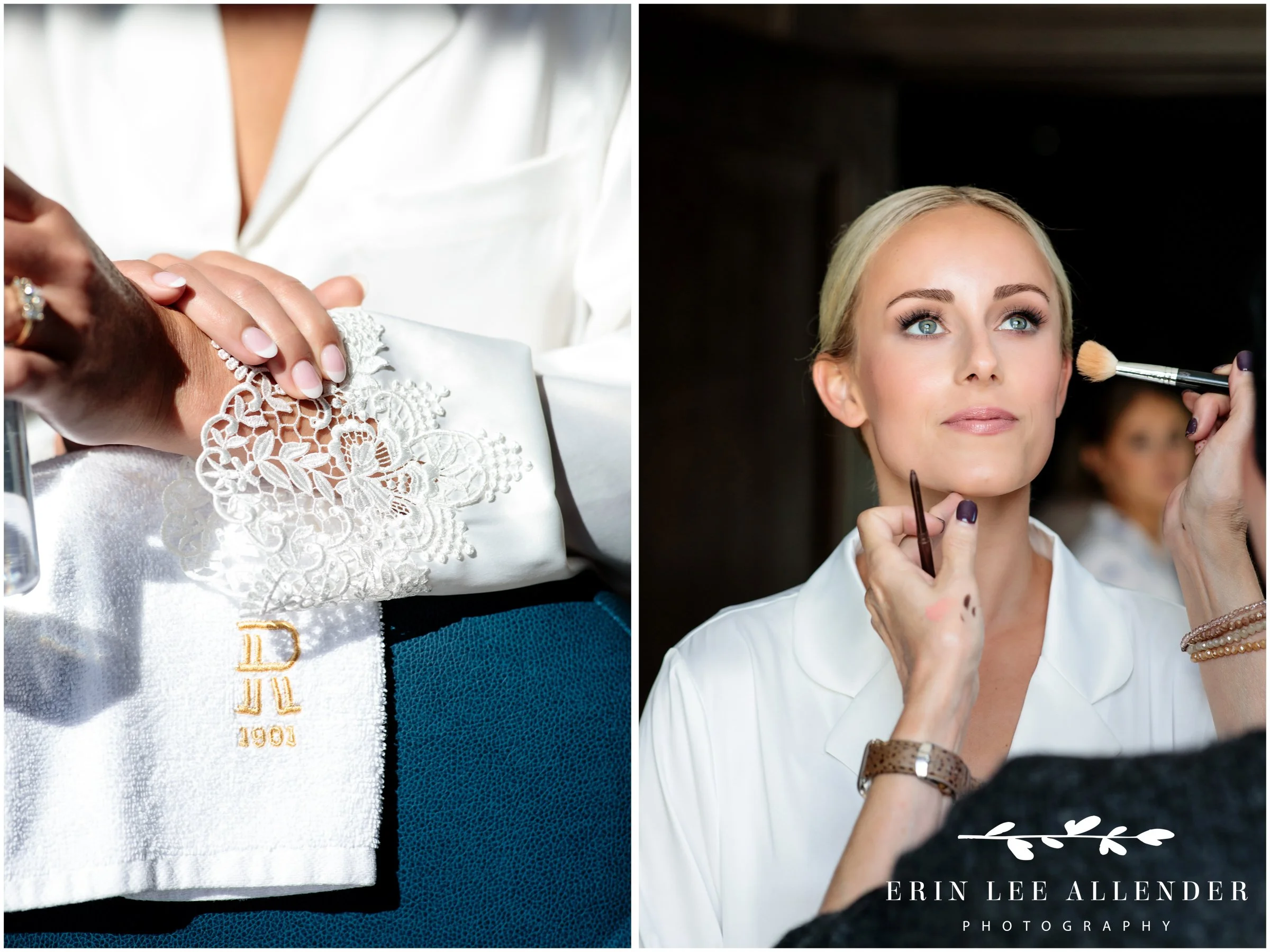 Close-up of lace detail on bride’s robe at Richland Country Club, Nashville