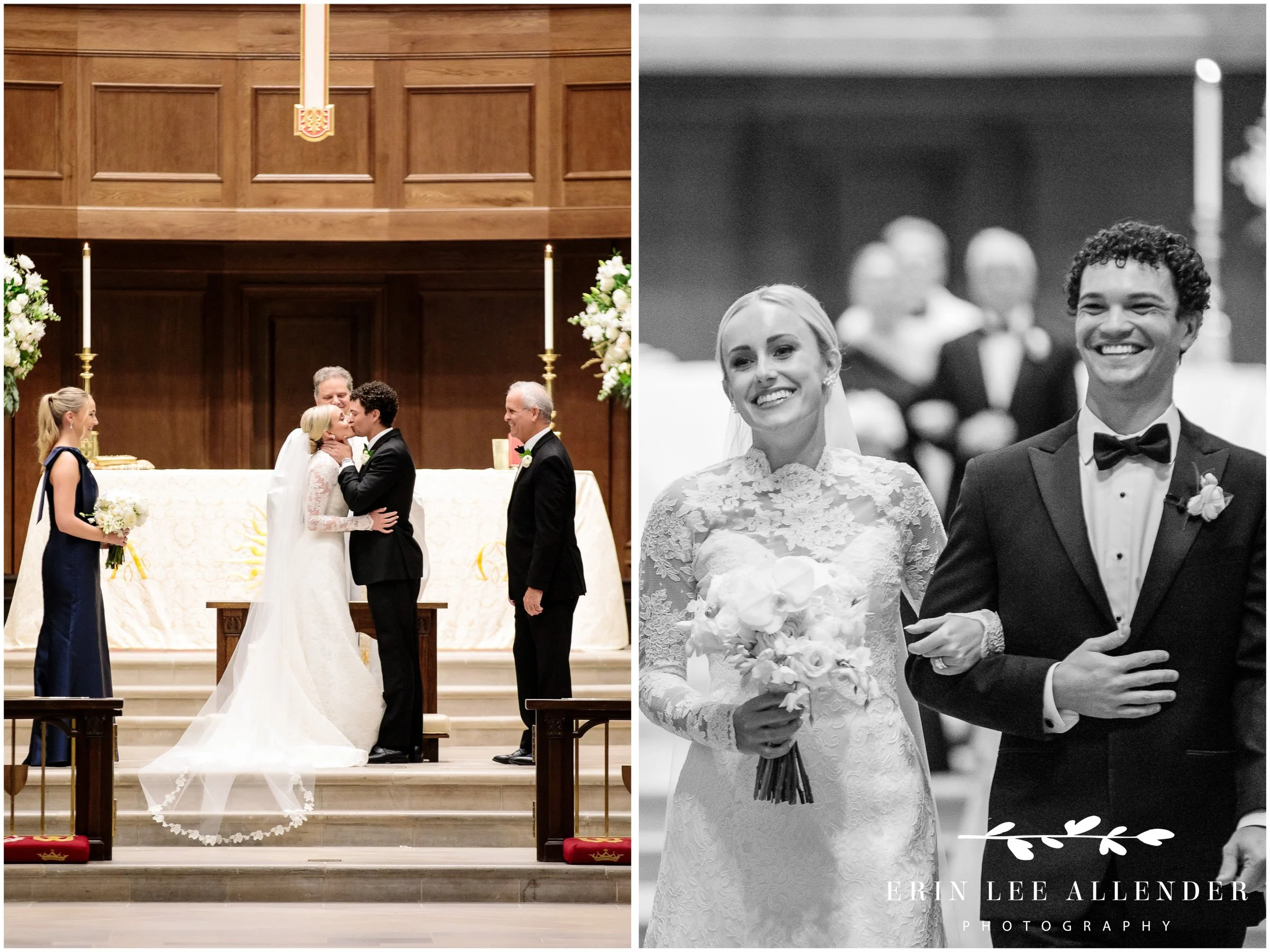 Bride and groom kissing at the altar at St. George’s Episcopal Church, Nashville