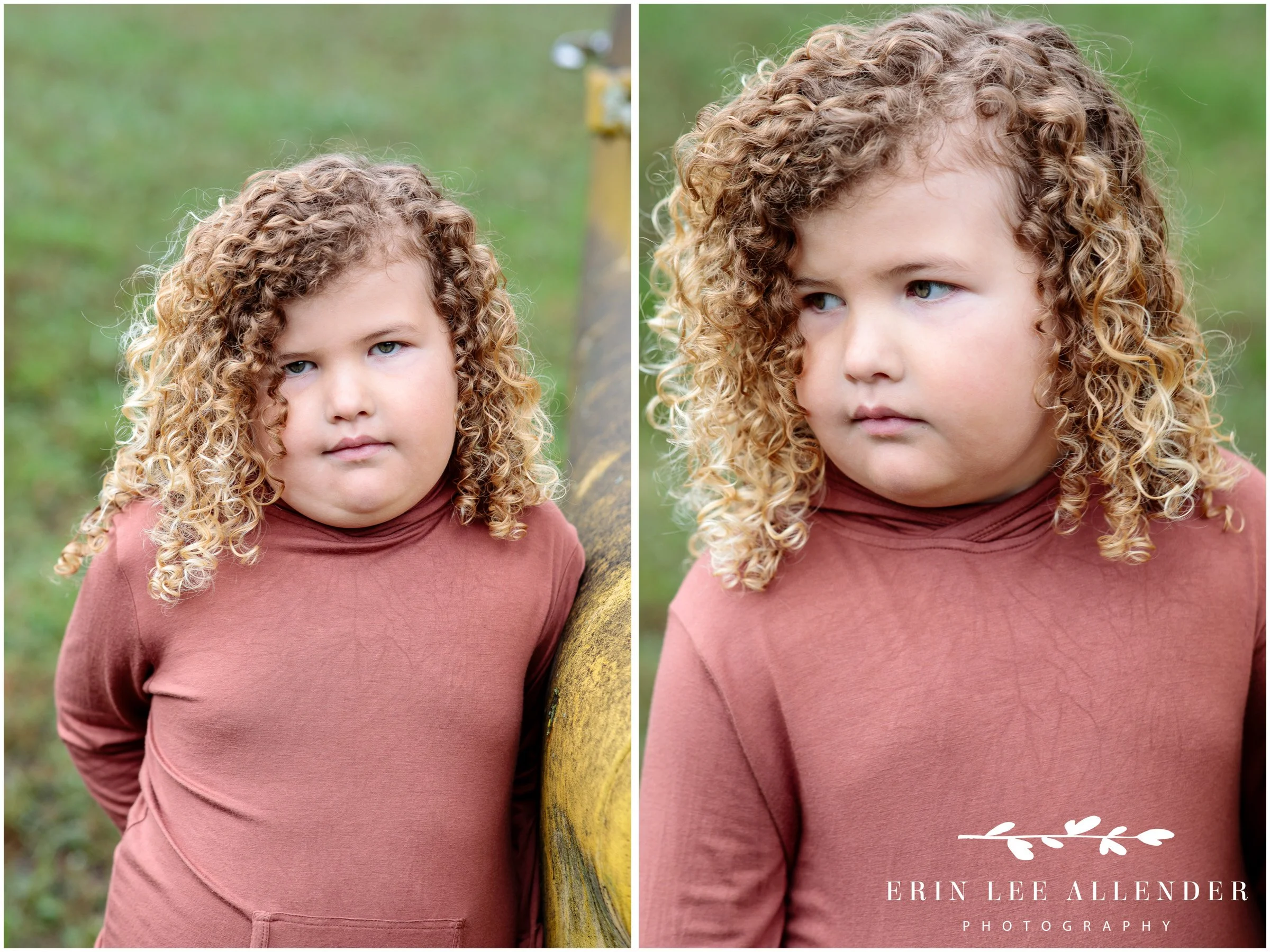 Outdoor fall portrait of curly haired boy during family photography session Nashville Tennessee.