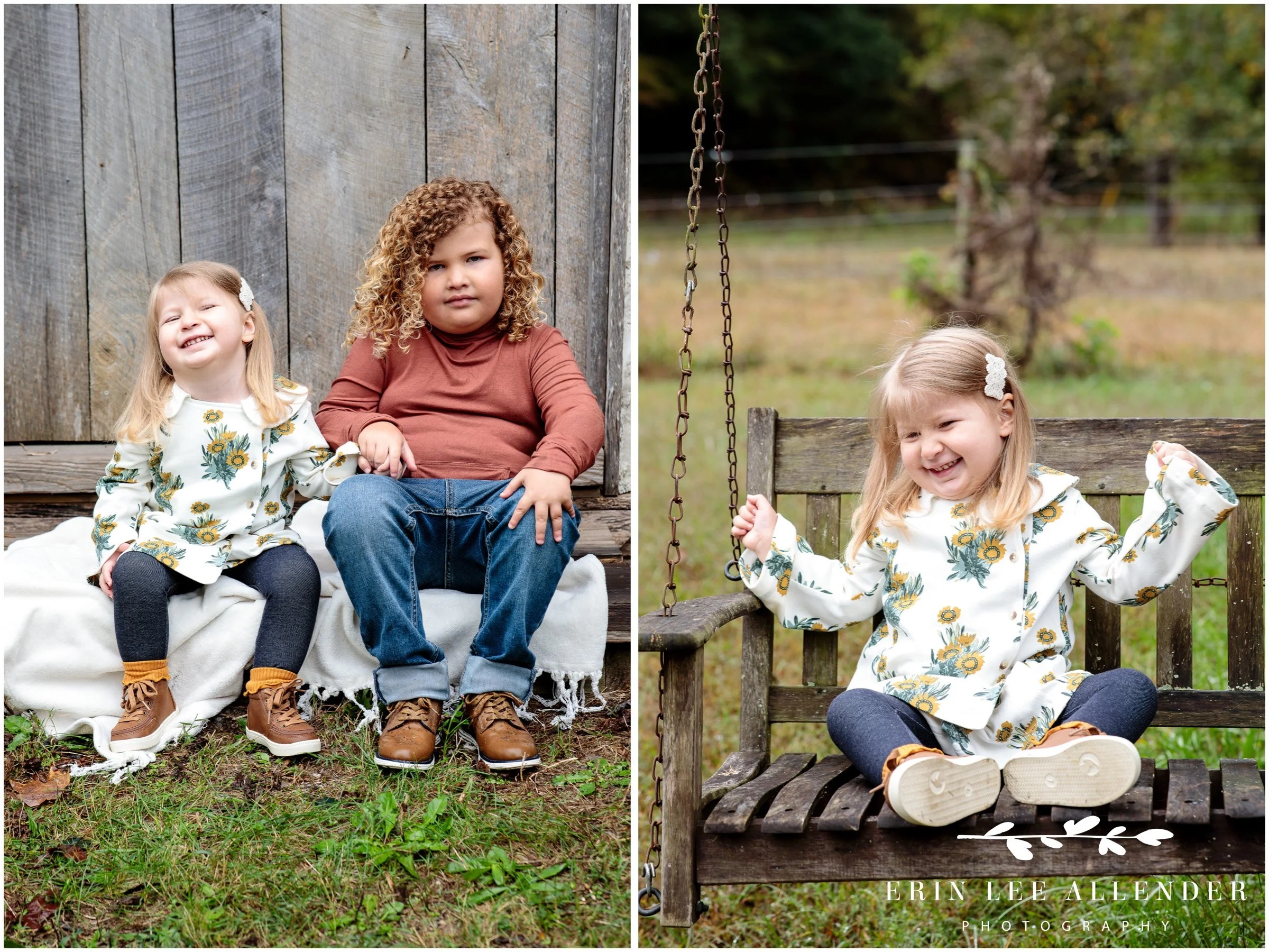 Happy little girl on wooden swing during LGBTQ family session near Nashville TN.