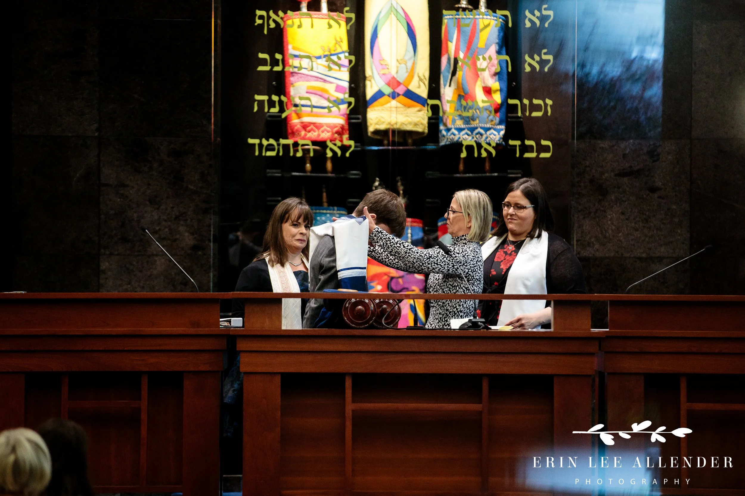 Rabbi placing tallit on Bar Mitzvah boy at The Temple Nashville.