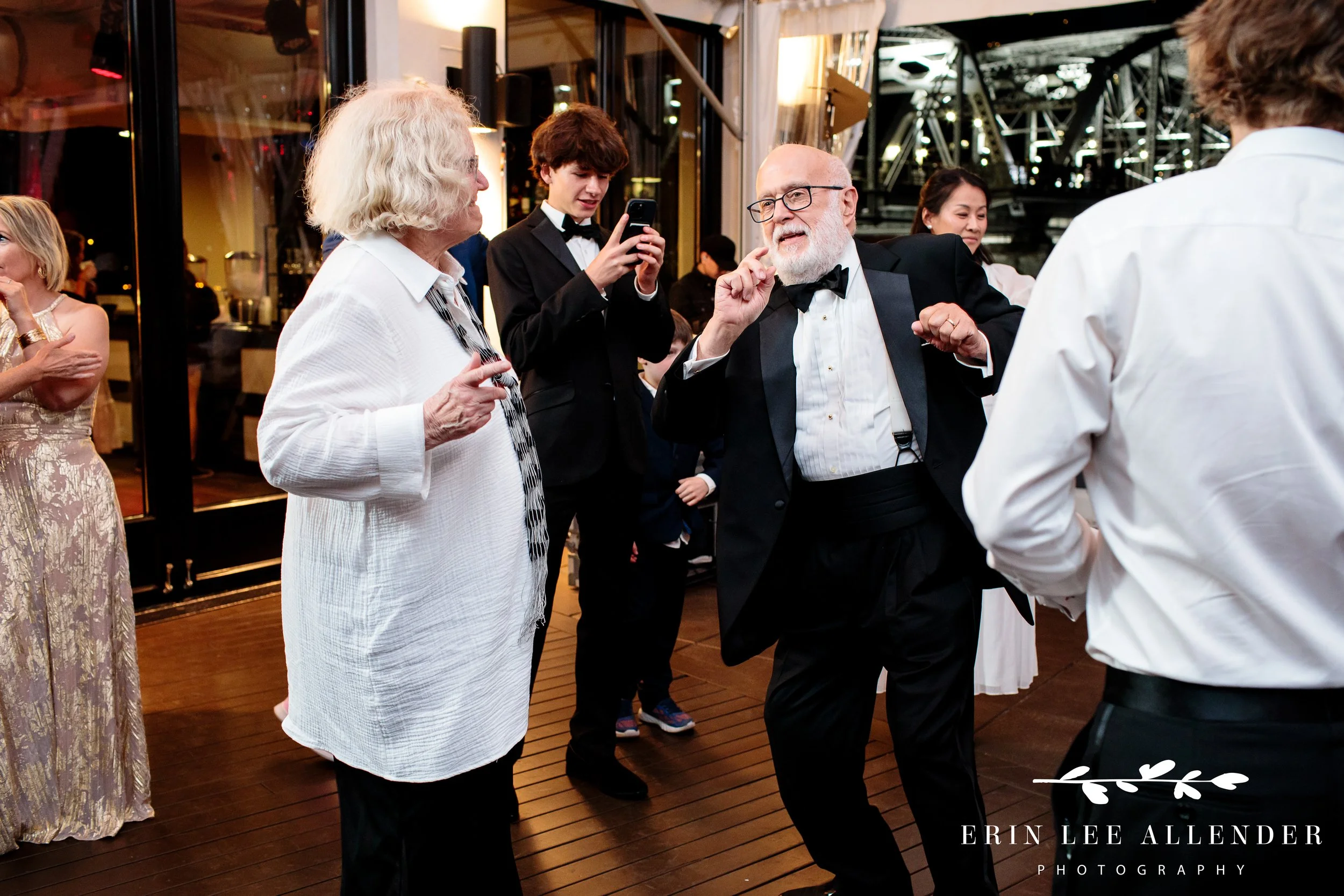 Grandfather dancing at Nashville Bar Mitzvah celebration at The Bridge Building.
