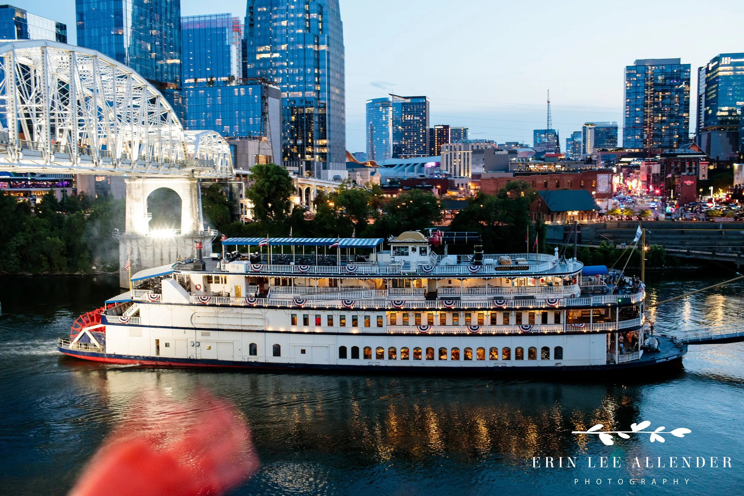General Jackson riverboat passing The Bridge Building during Nashville Bar Mitzvah.
