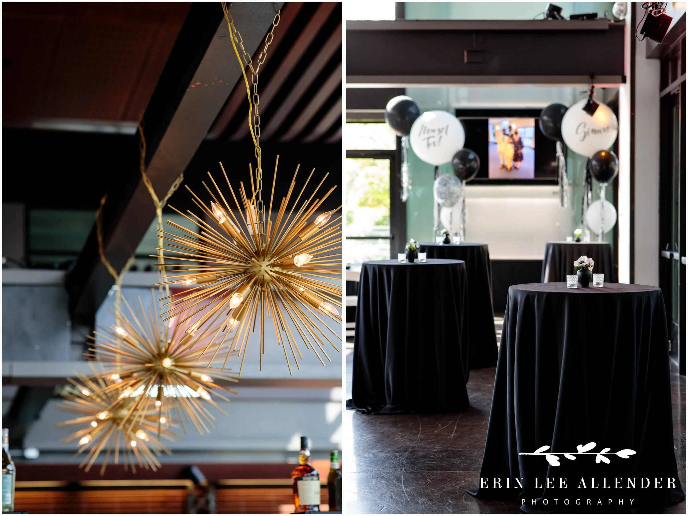 Art deco chandelier lighting over bar at The Bridge Building Nashville Bar Mitzvah.