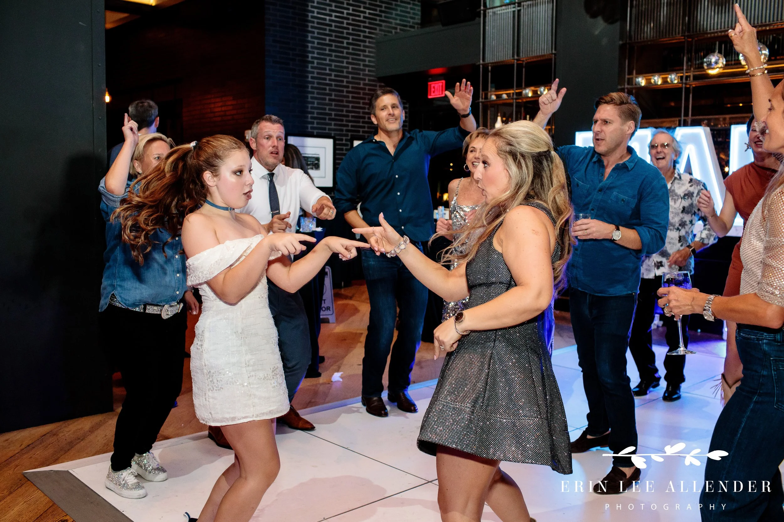 Mother and daughter dancing during the final dance of a Bat Mitzvah party at Virgin Hotel Nashville