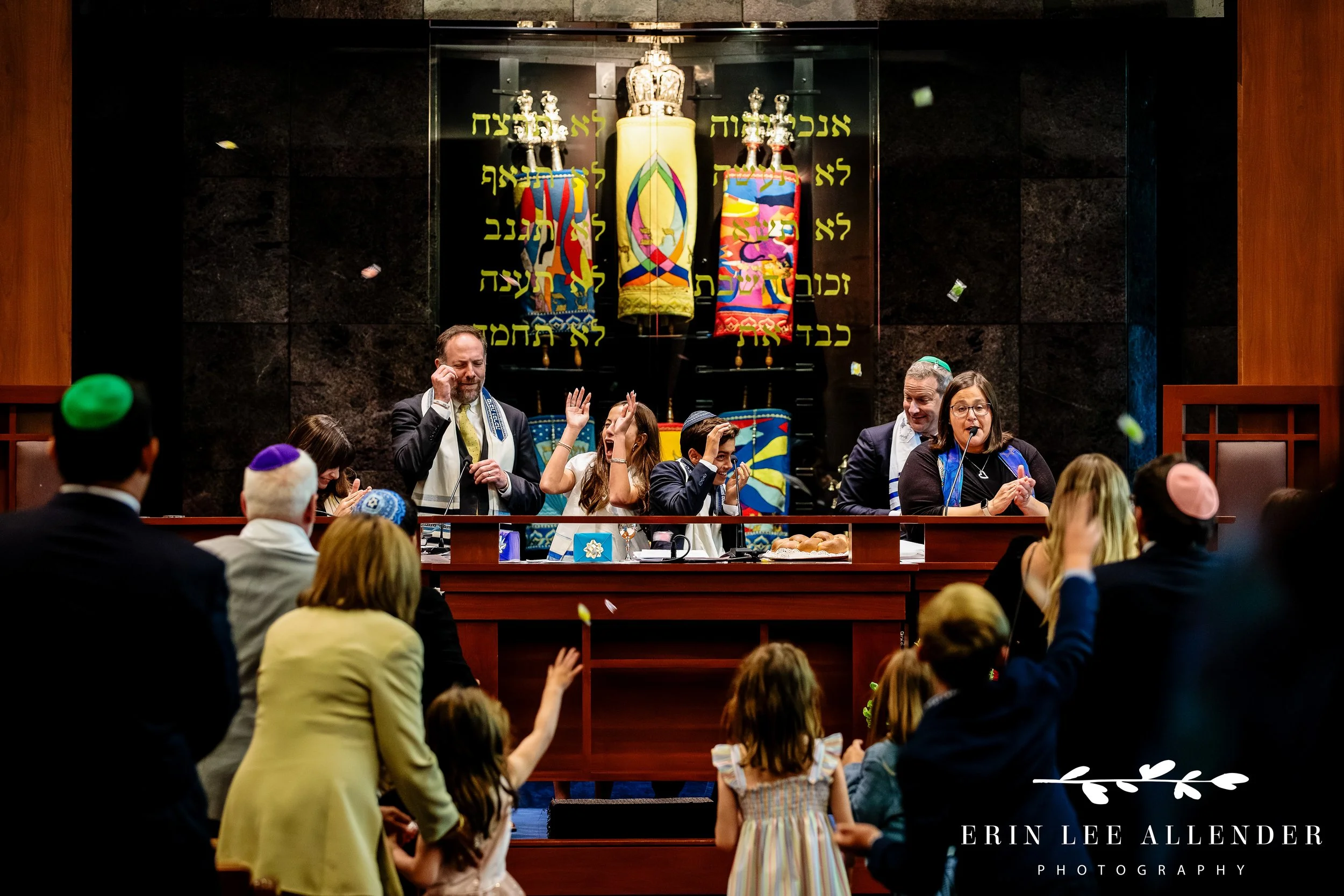 Guests ducking during candy toss at Jewish ceremony in Nashville