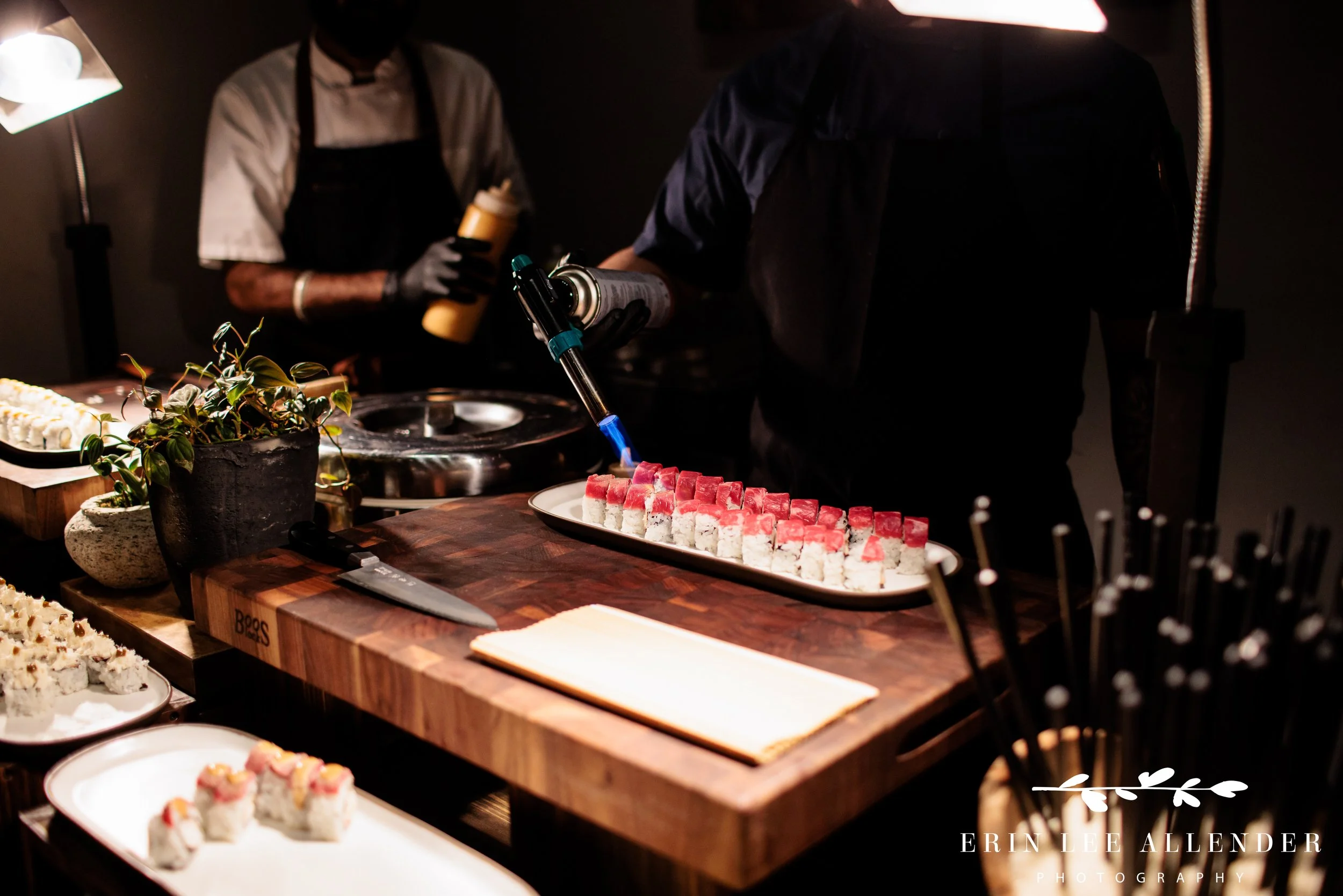 Sushi station setup at corporate event at Harriet’s Rooftop Nashville