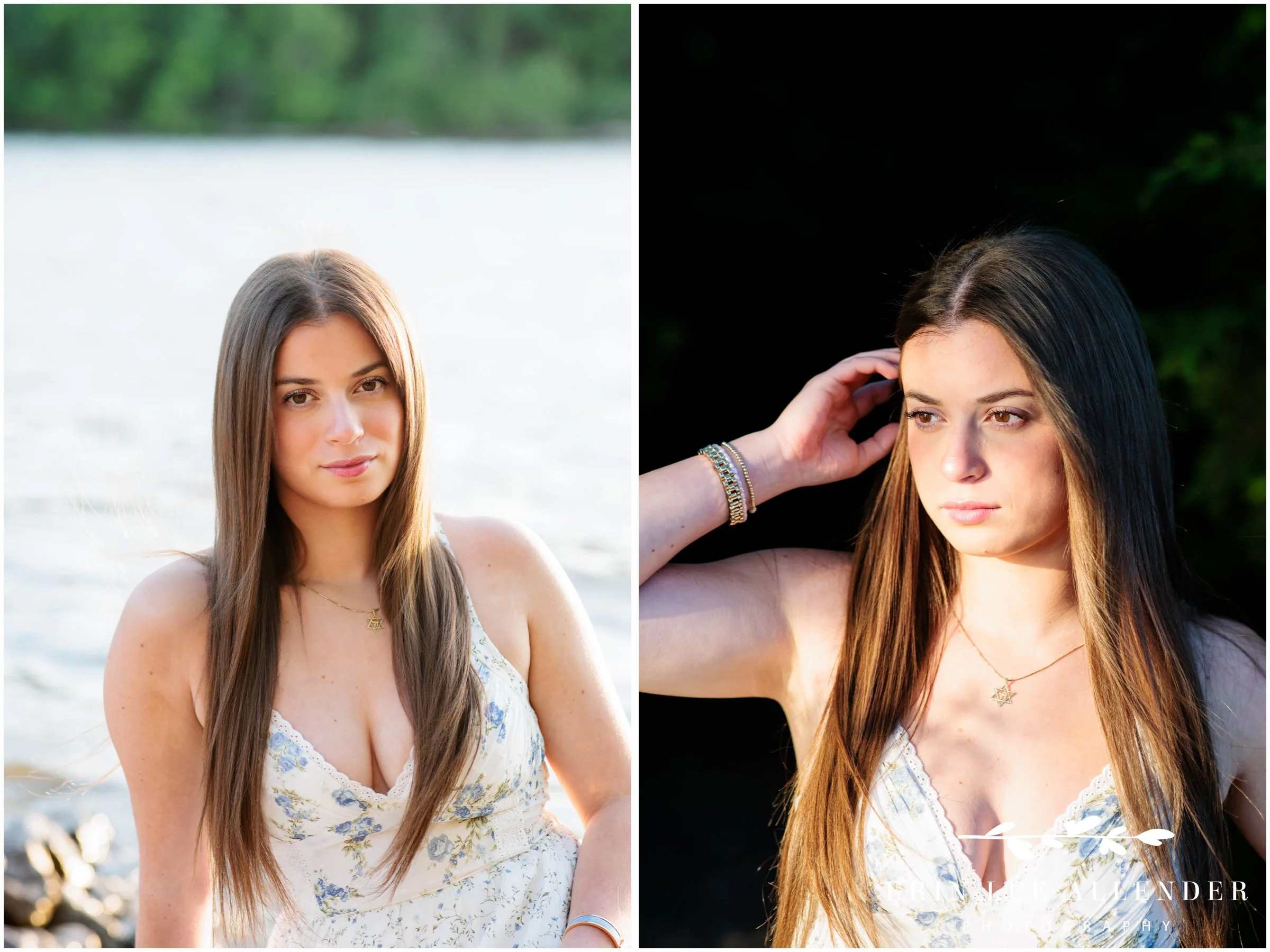 Nashville senior photographer — close up portrait at golden hour by the lake, Walton Ferry Arboretum senior session