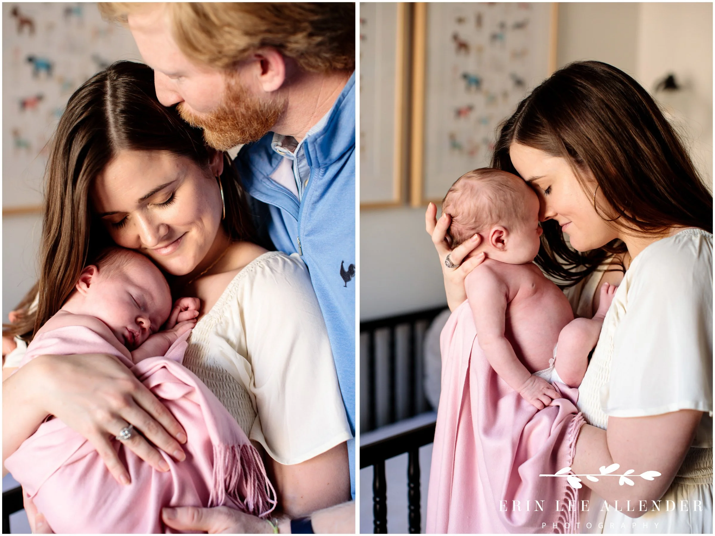 Mom cuddled close with her newborn baby during Nashville newborn photography session in East Nashville
