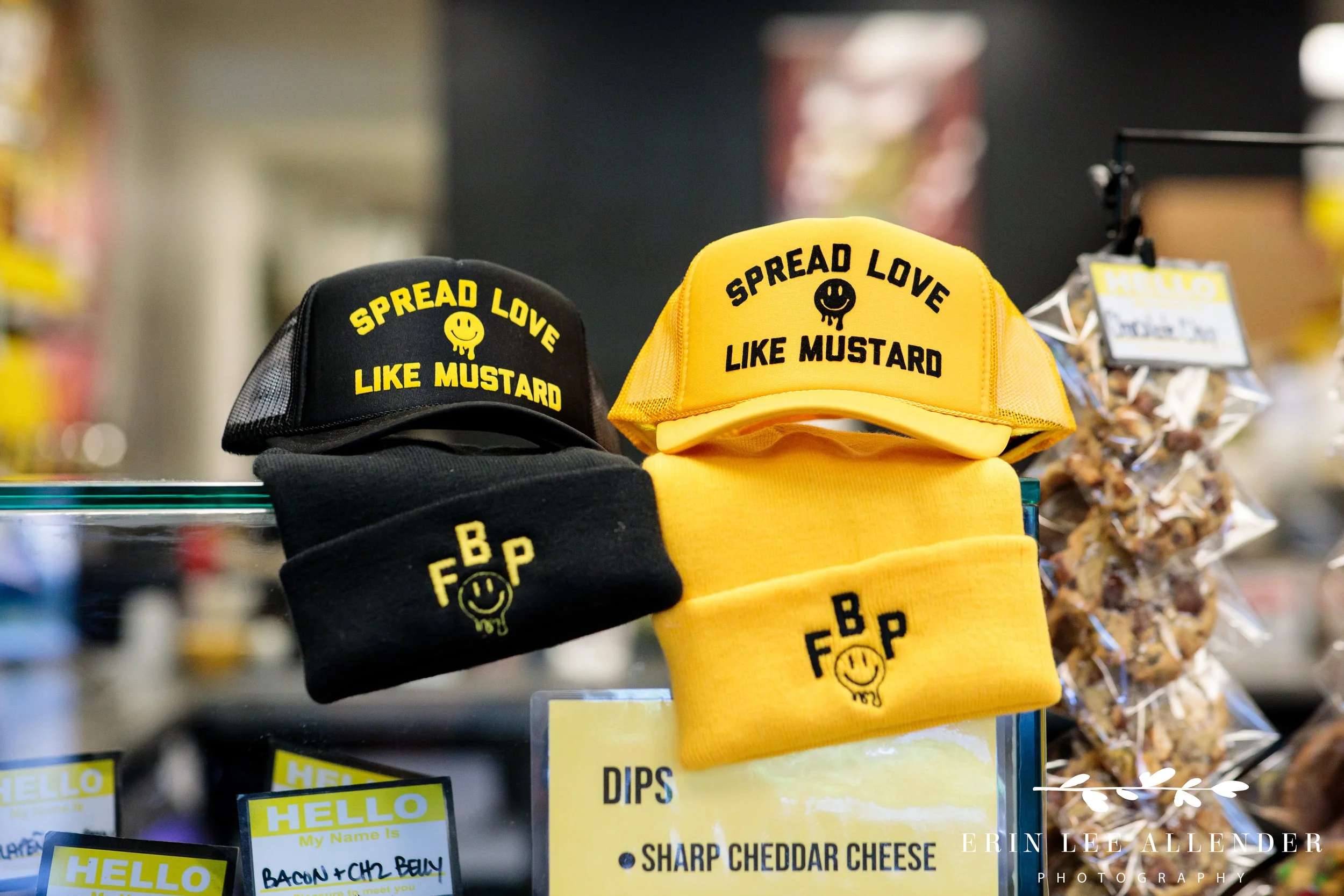 FatBelly Pretzel's Spread Love Like Mustard branded hats, Nashville commercial photographer Erin Lee Allender