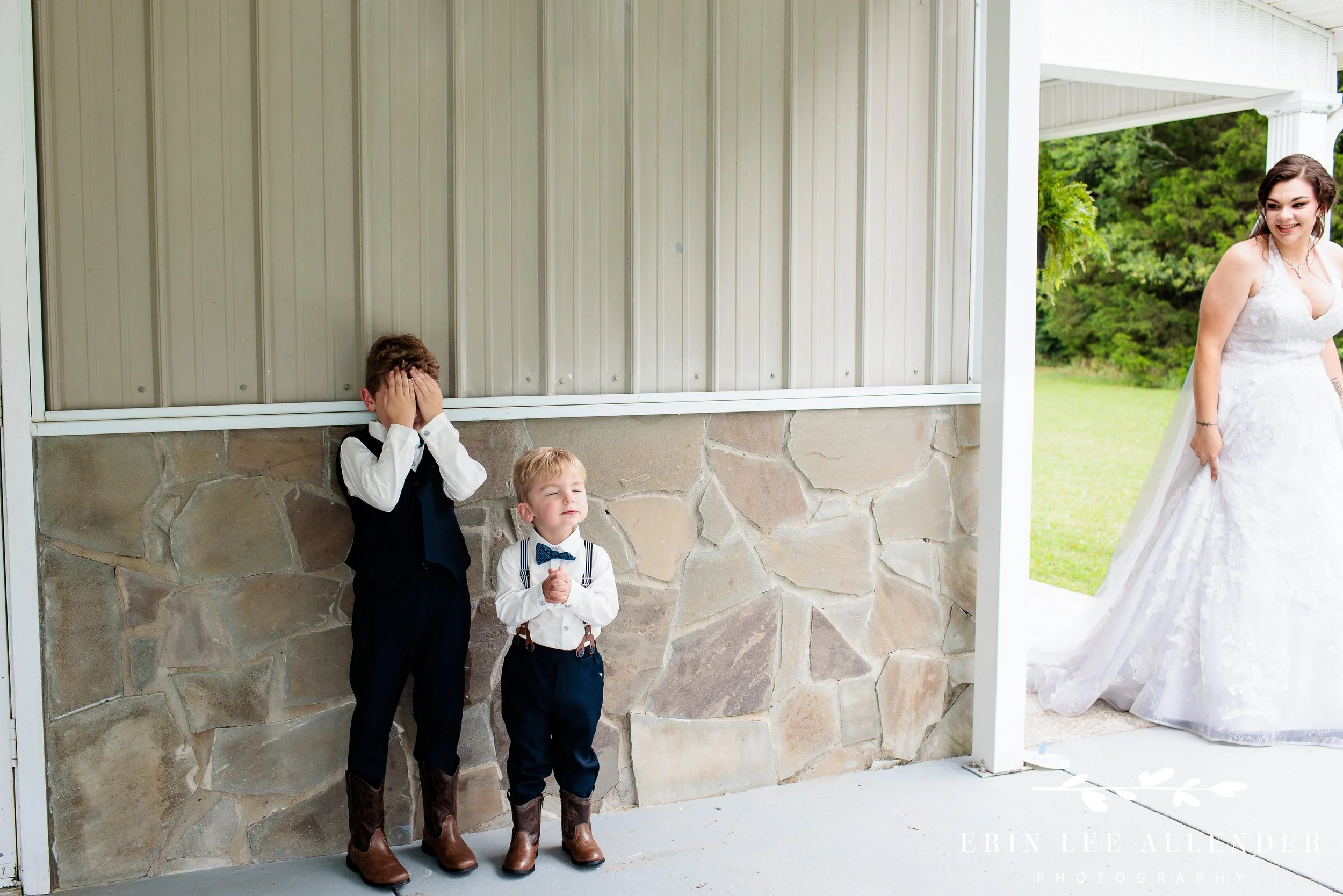 Bride's sons seeing her in her wedding dress for the first time