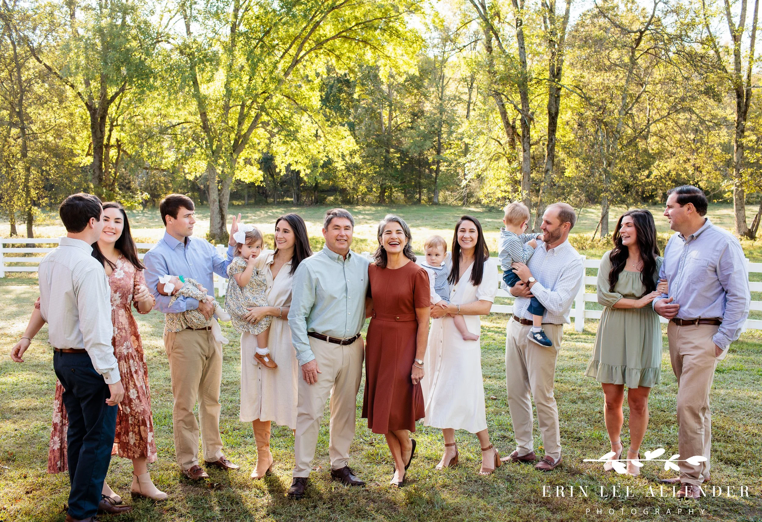 Nashville extended family portraits — whole family gathered together outdoors at the family farm