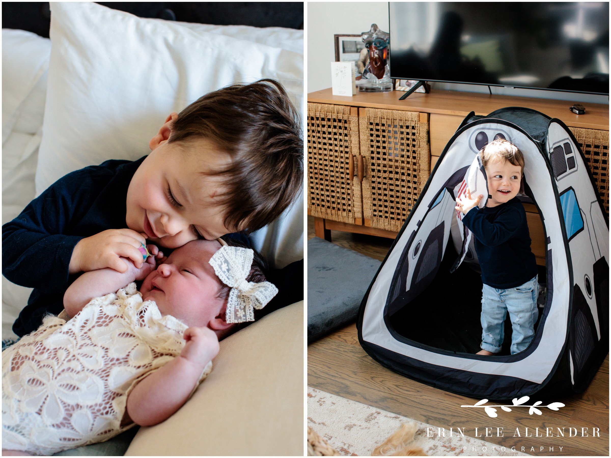 Siblings together during a Nashville in-home newborn photography session