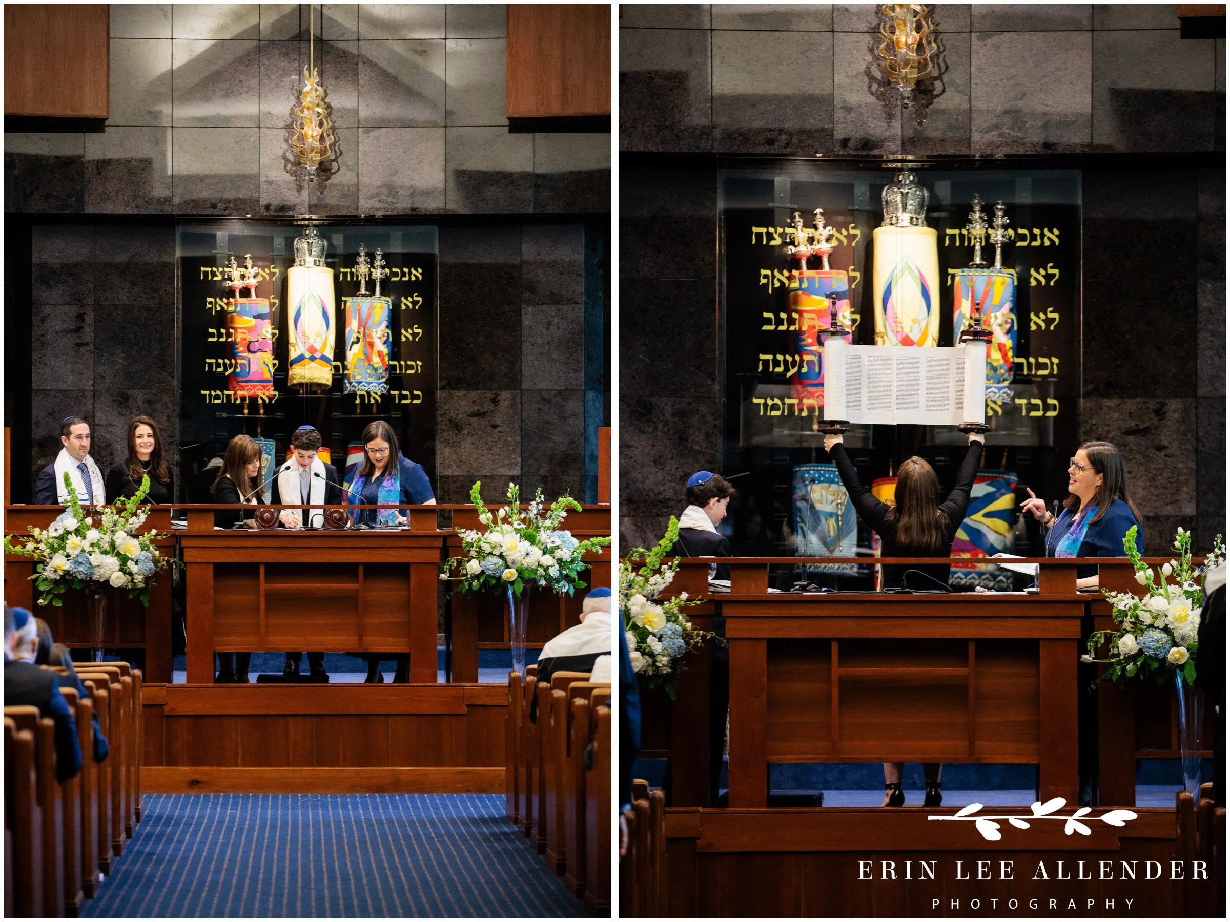 Rabbi lifting torah in bar mitzvah service at The Temple Nashville