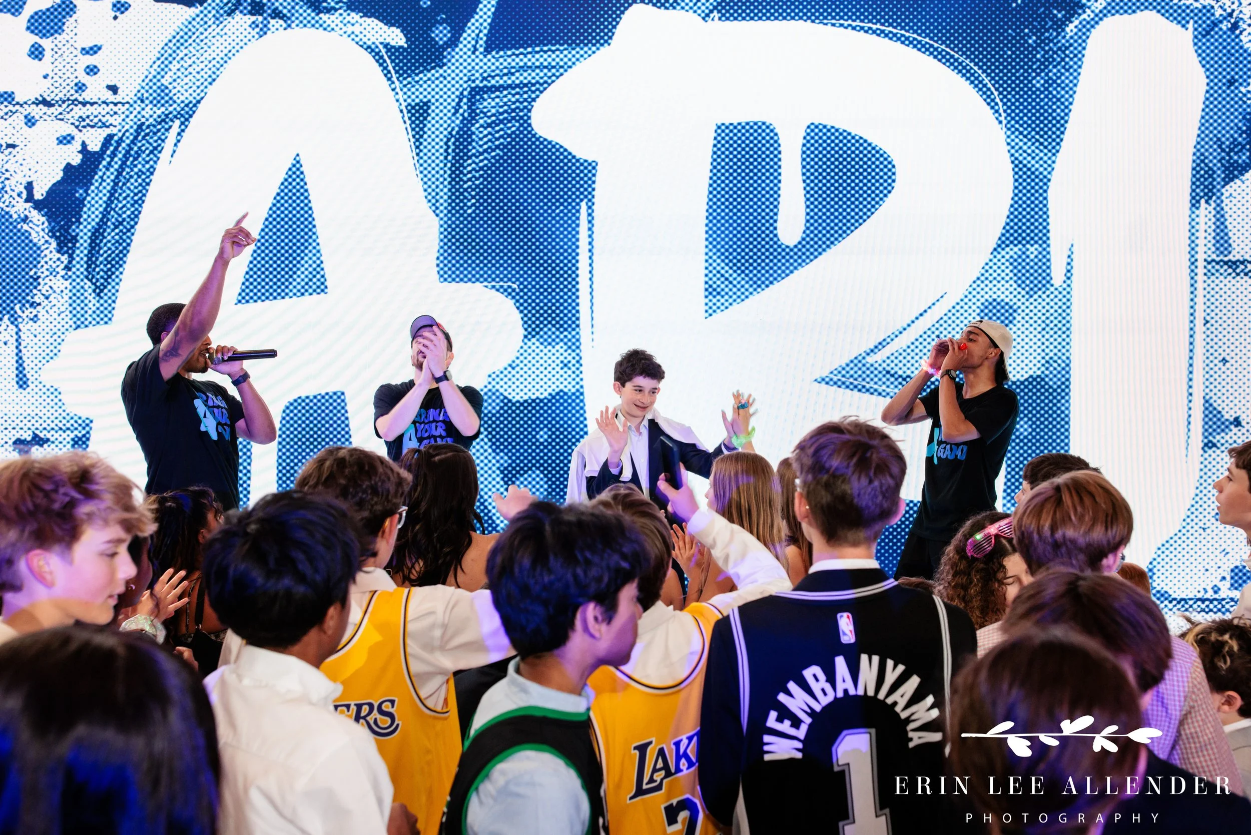 bar mitzvah on stage with led screen at end of night with hype dancers at w hotel nashville