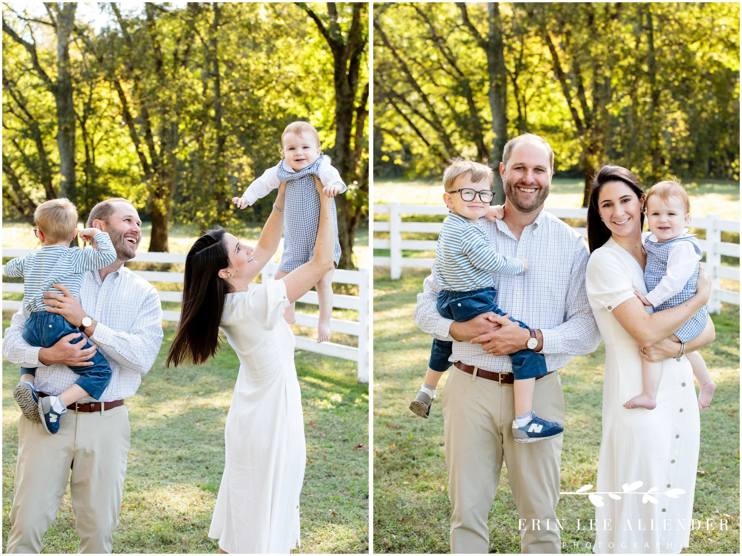 Nashville family photography — dad airplaning his baby into the air during a farm family session
