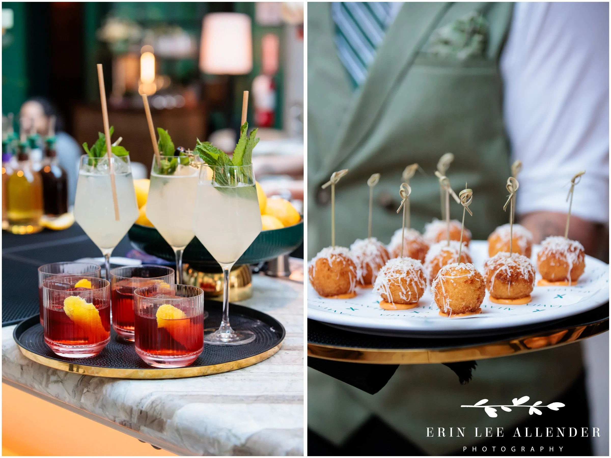 Server holding a tray of Alla Vita risotto balls at a corporate reception at Middleman, Nashville