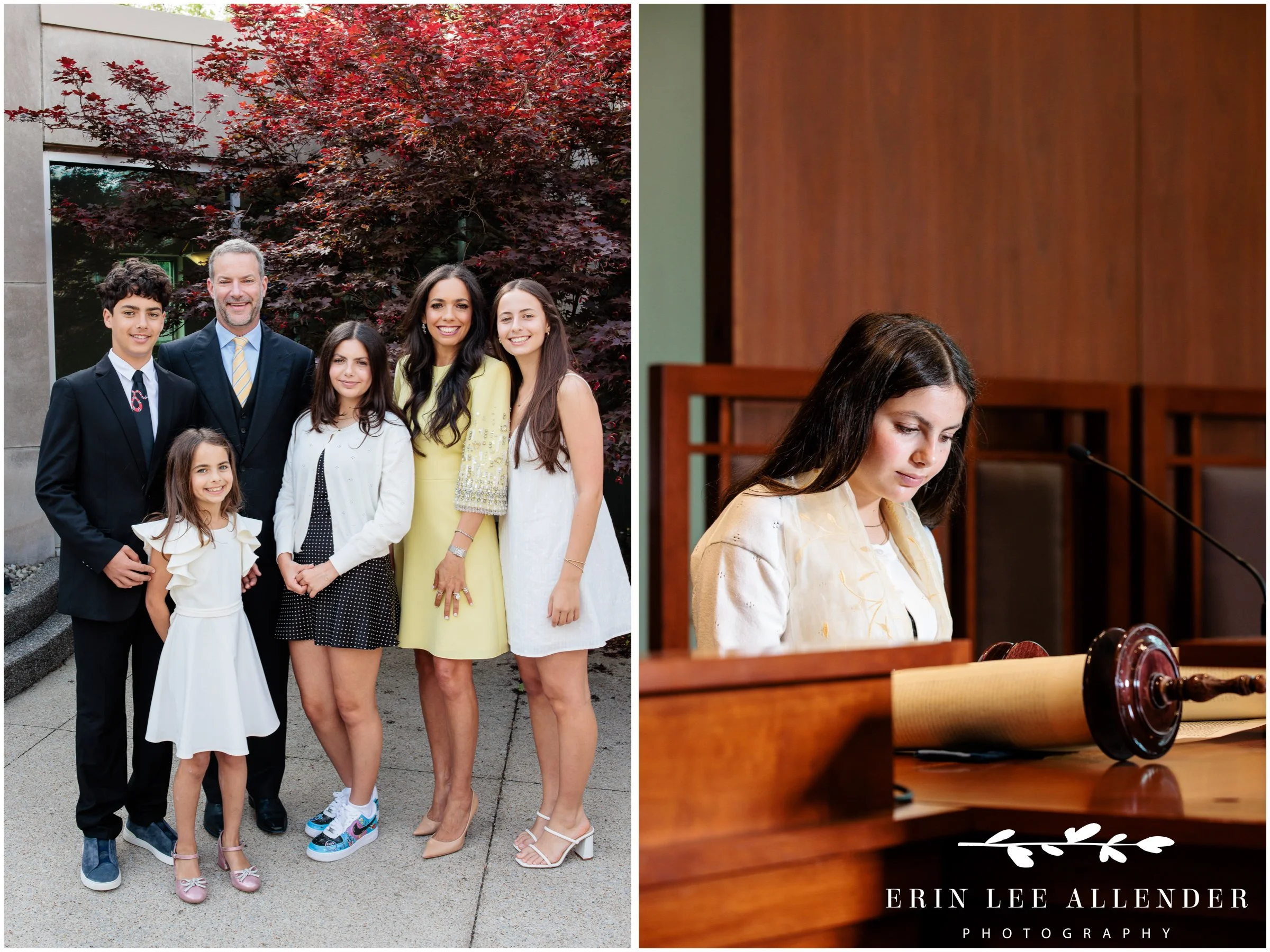 Family portrait during bat mitzvah service at temple