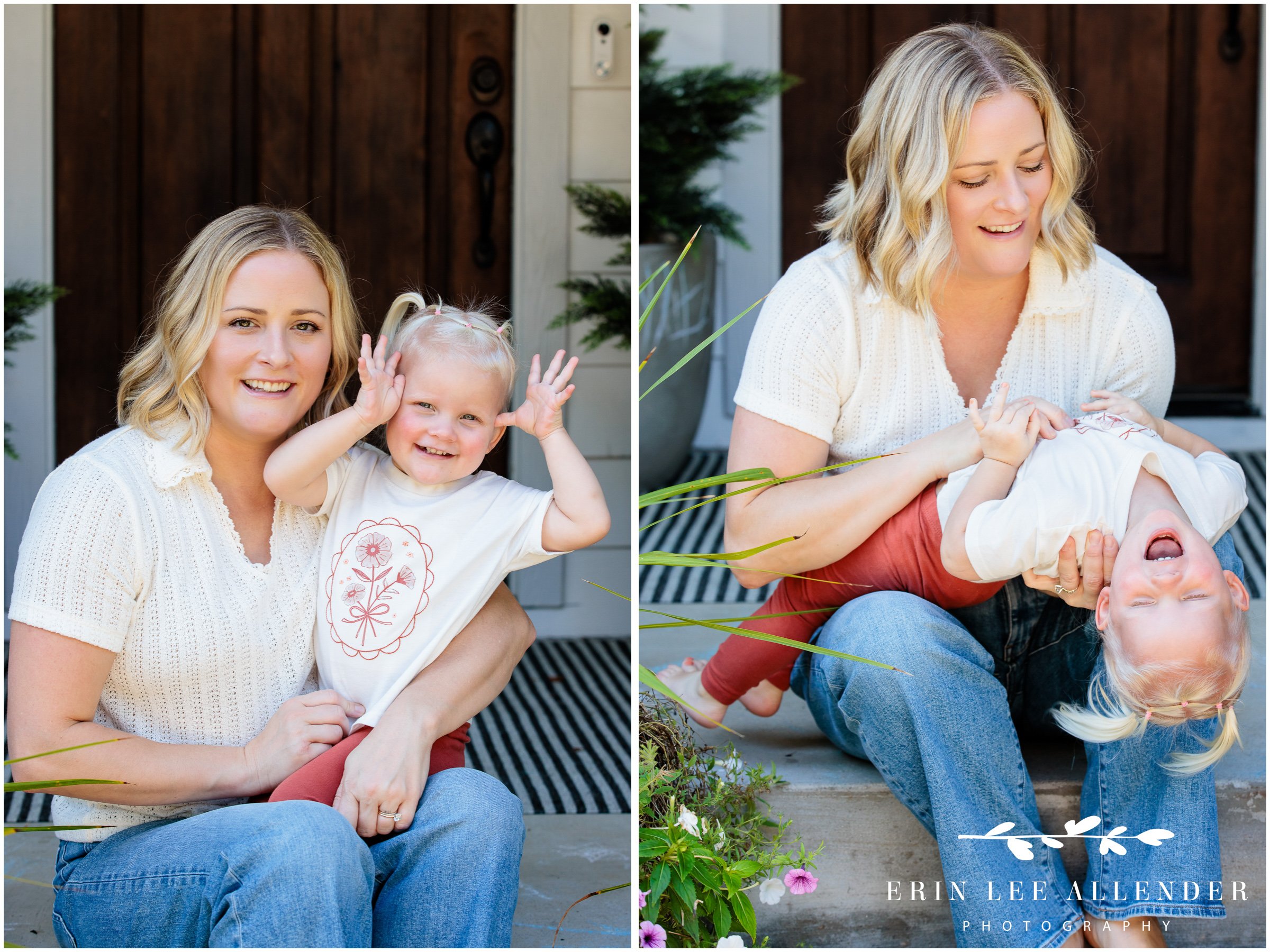 Mom tickling daughter during in-home family session in Nashville