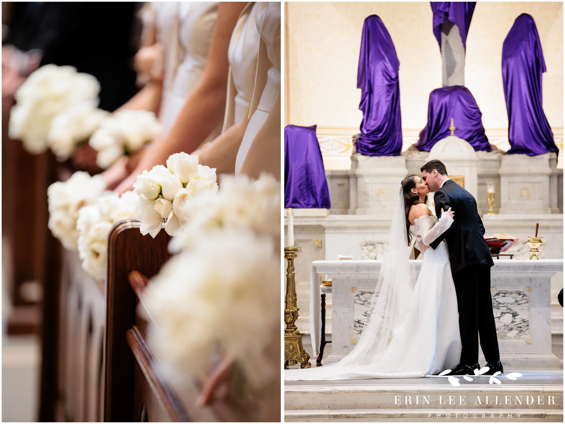 Nashville wedding photographer captures the first kiss at the altar during the ceremony at Cathedral of the Incarnation