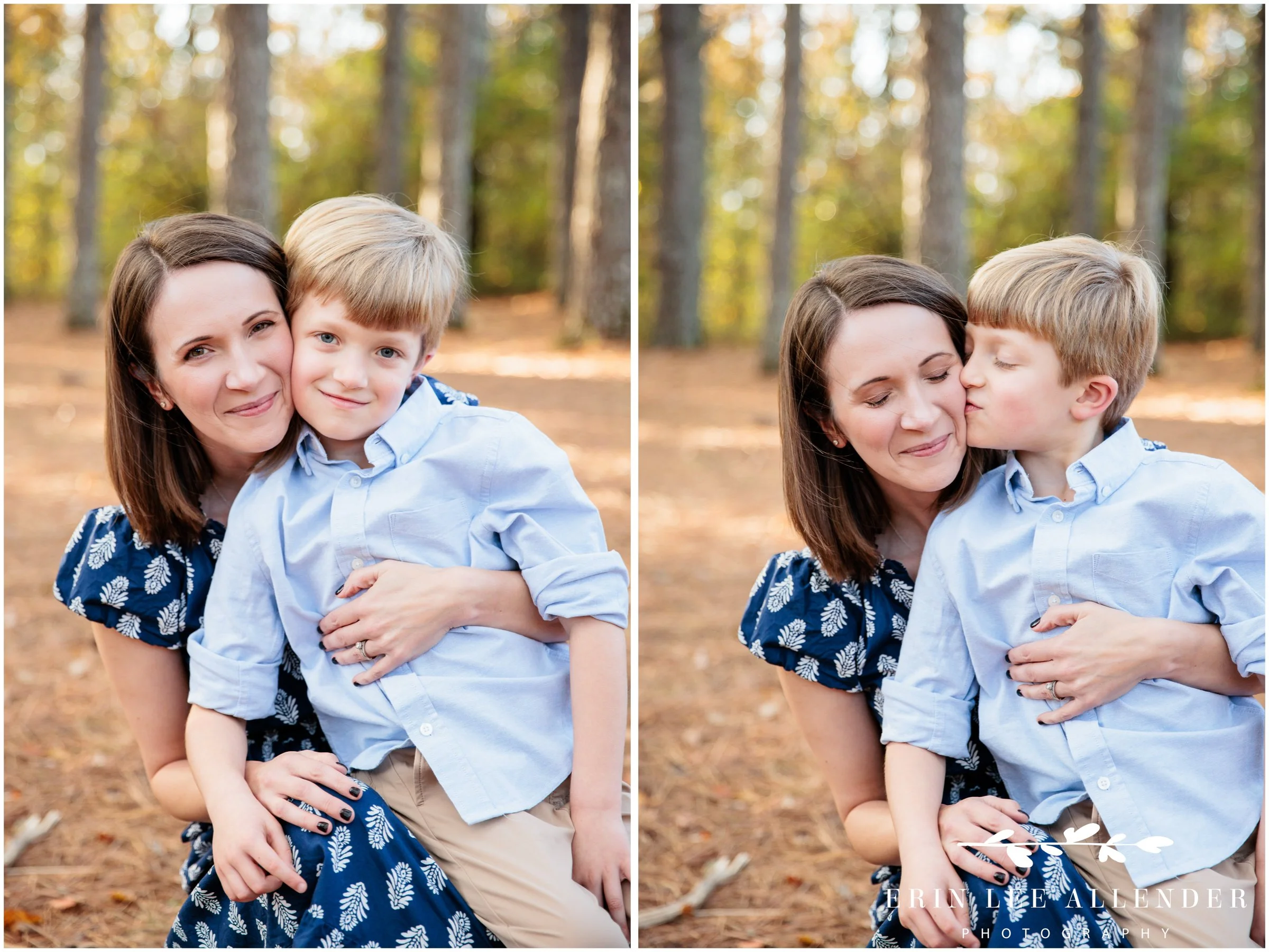 Nashville family session — grade school boy leaning against a tree at Walton Ferry Arboretum at the end of autumn