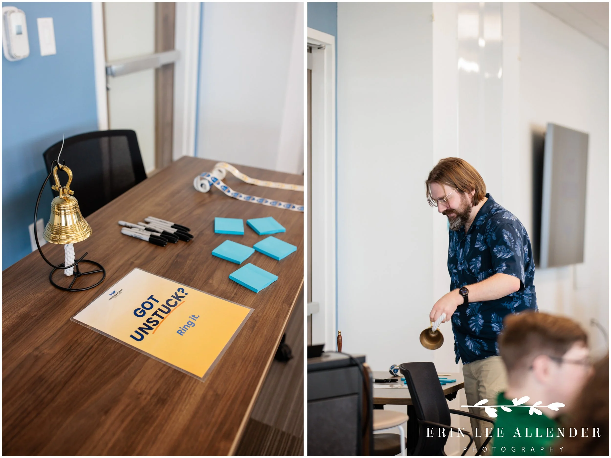 Nashville corporate event photographer — a client ringing the bell to announce they got unstuck at Post Captain's Slate Summit event, Belmont University