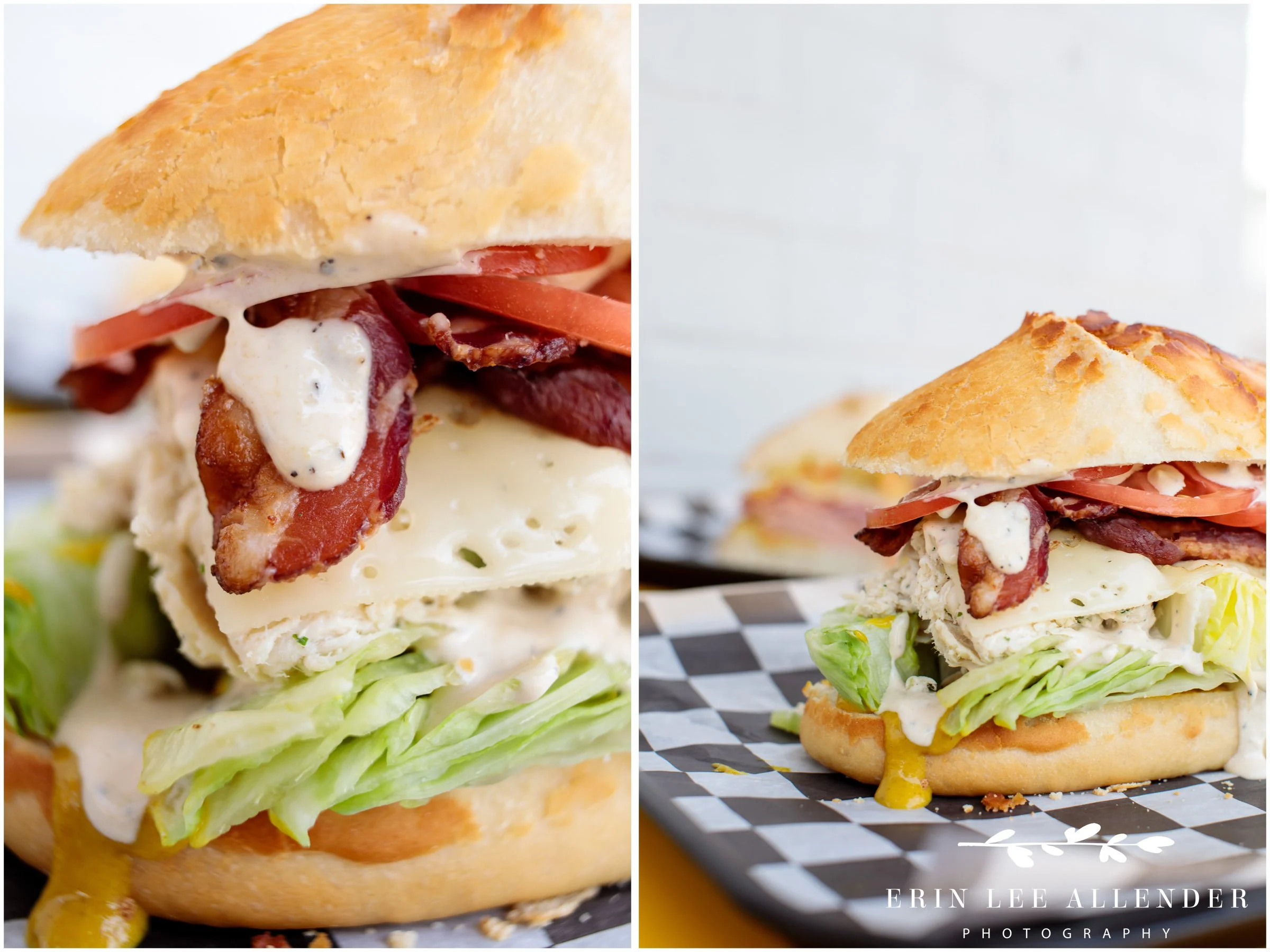 Close-up of the KDub, FatBelly Pretzel's bacon and ranch sandwich, East Nashville commercial photography by Erin Lee Allender