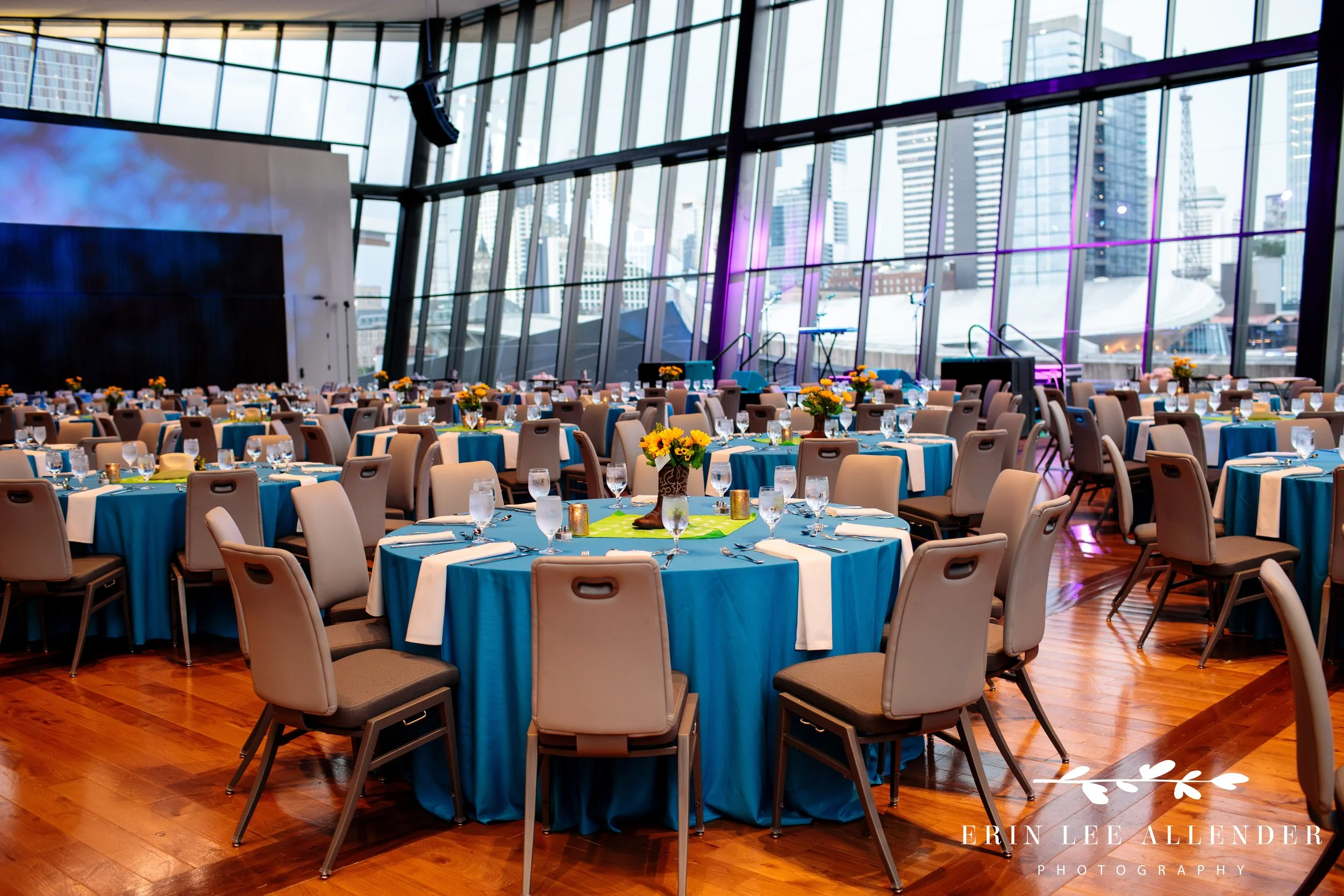 Wide room shot of Country Music Hall of Fame event hall during conference opening night party