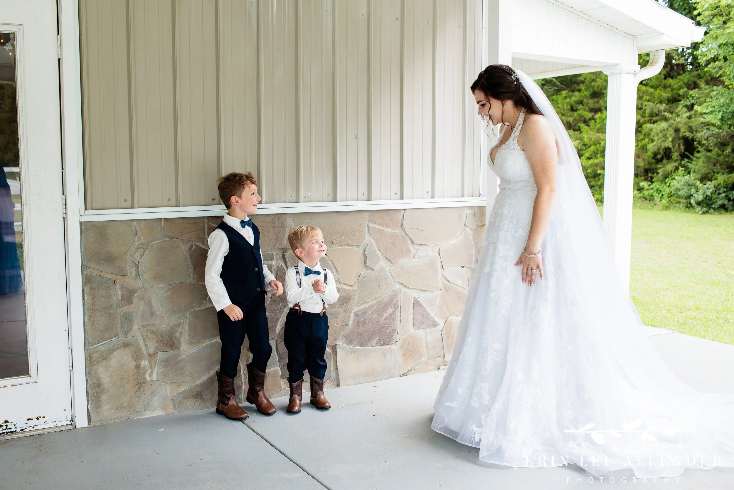 Bride's sons seeing her in her wedding dress for the first time