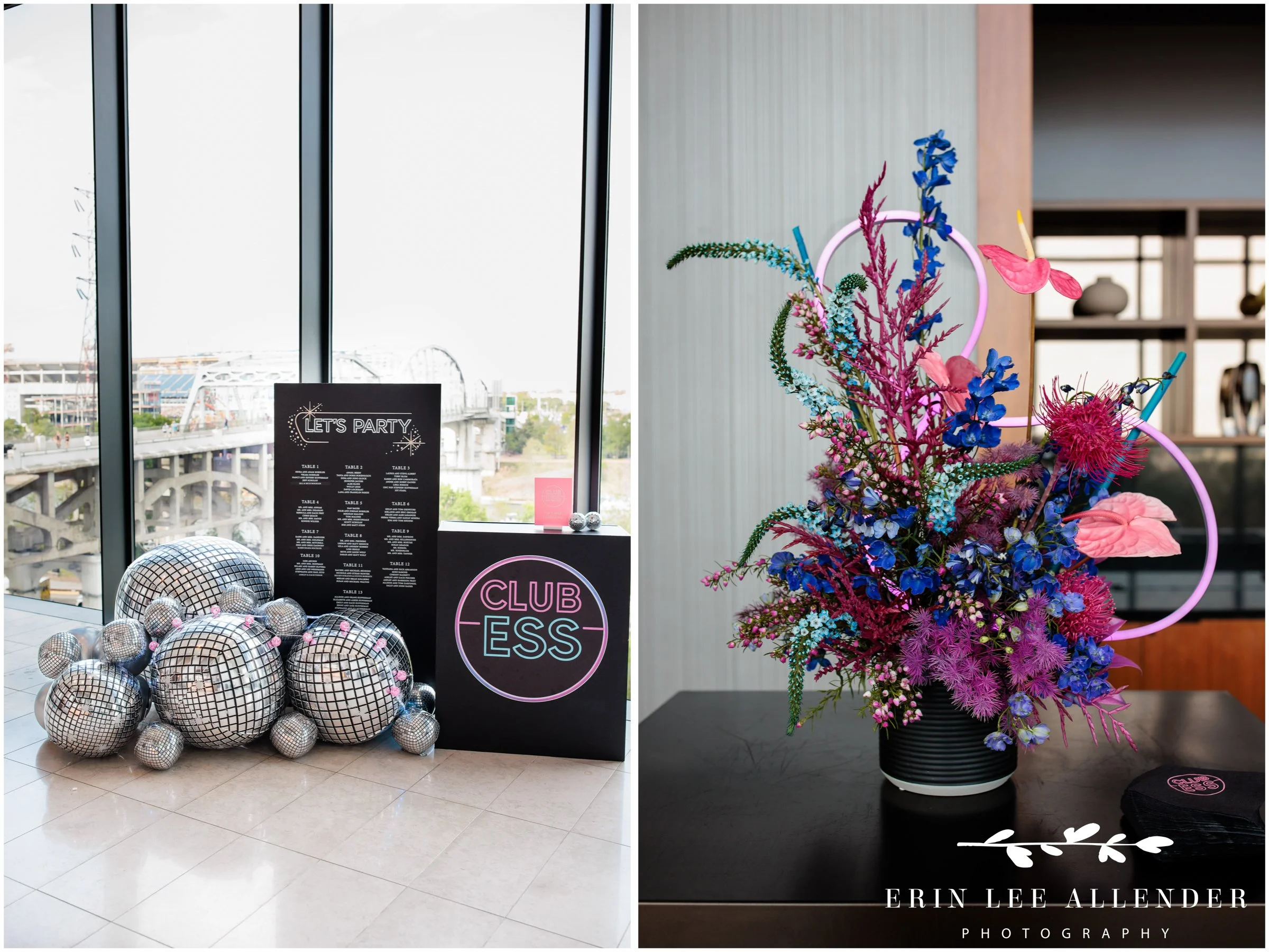 Disco ball themed seating chart display