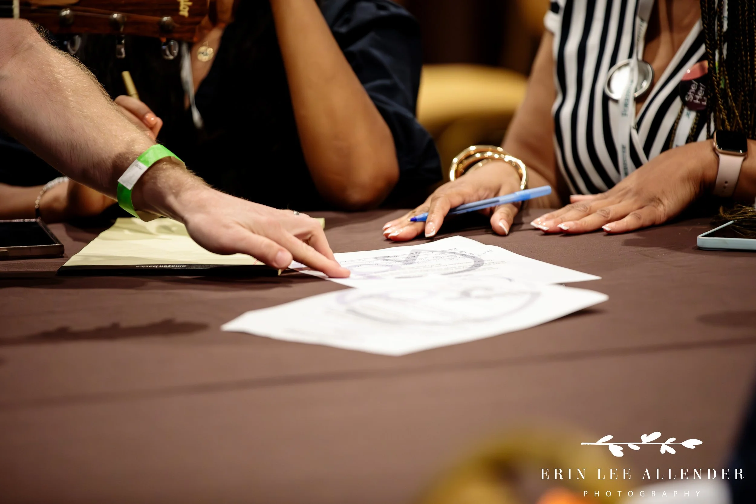 Nashville corporate photography — small group of attendees at a table in discussion during a Forrester CX breakout session at Opryland Hotel