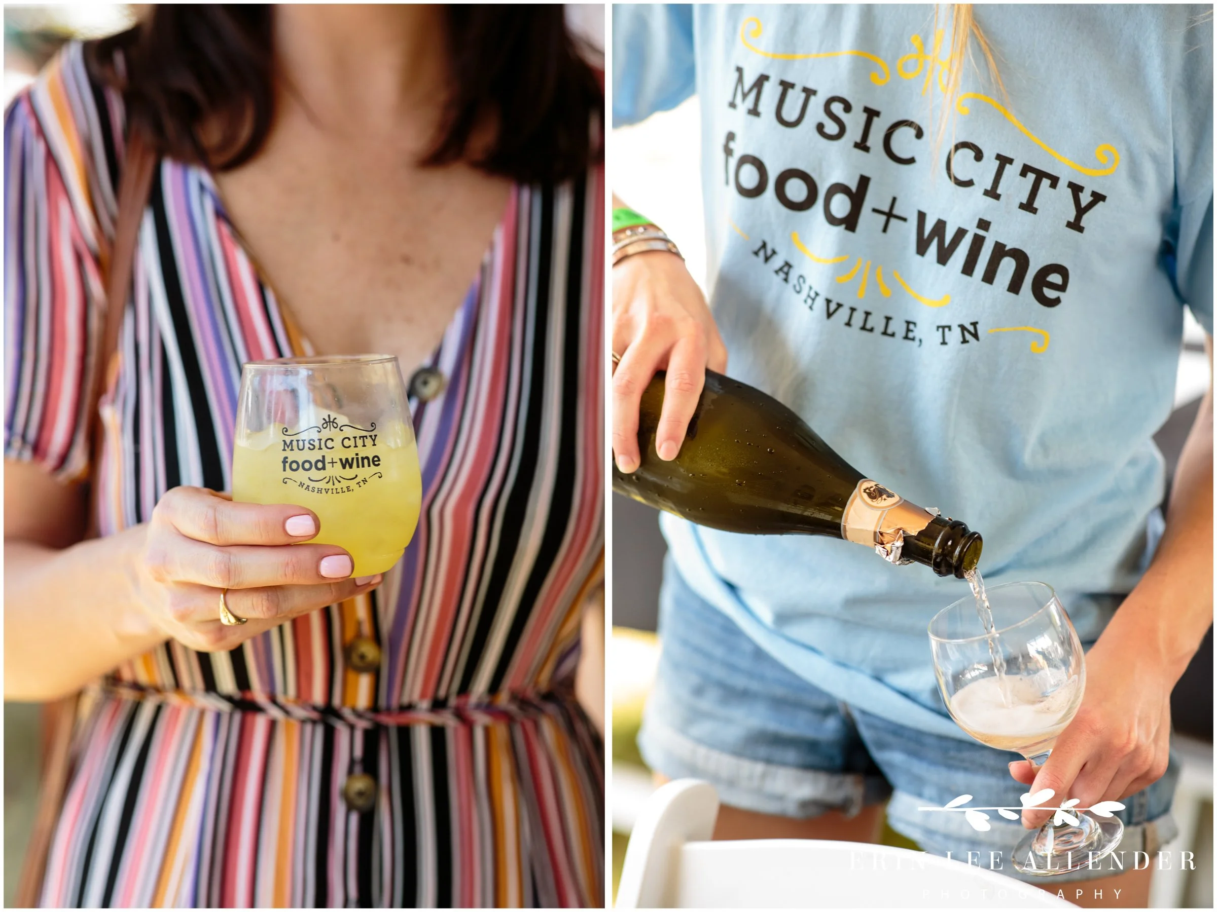 Music City Food and Wine Festival staff member in branded shirt pouring and setting up the tasting event Nashville Tennessee