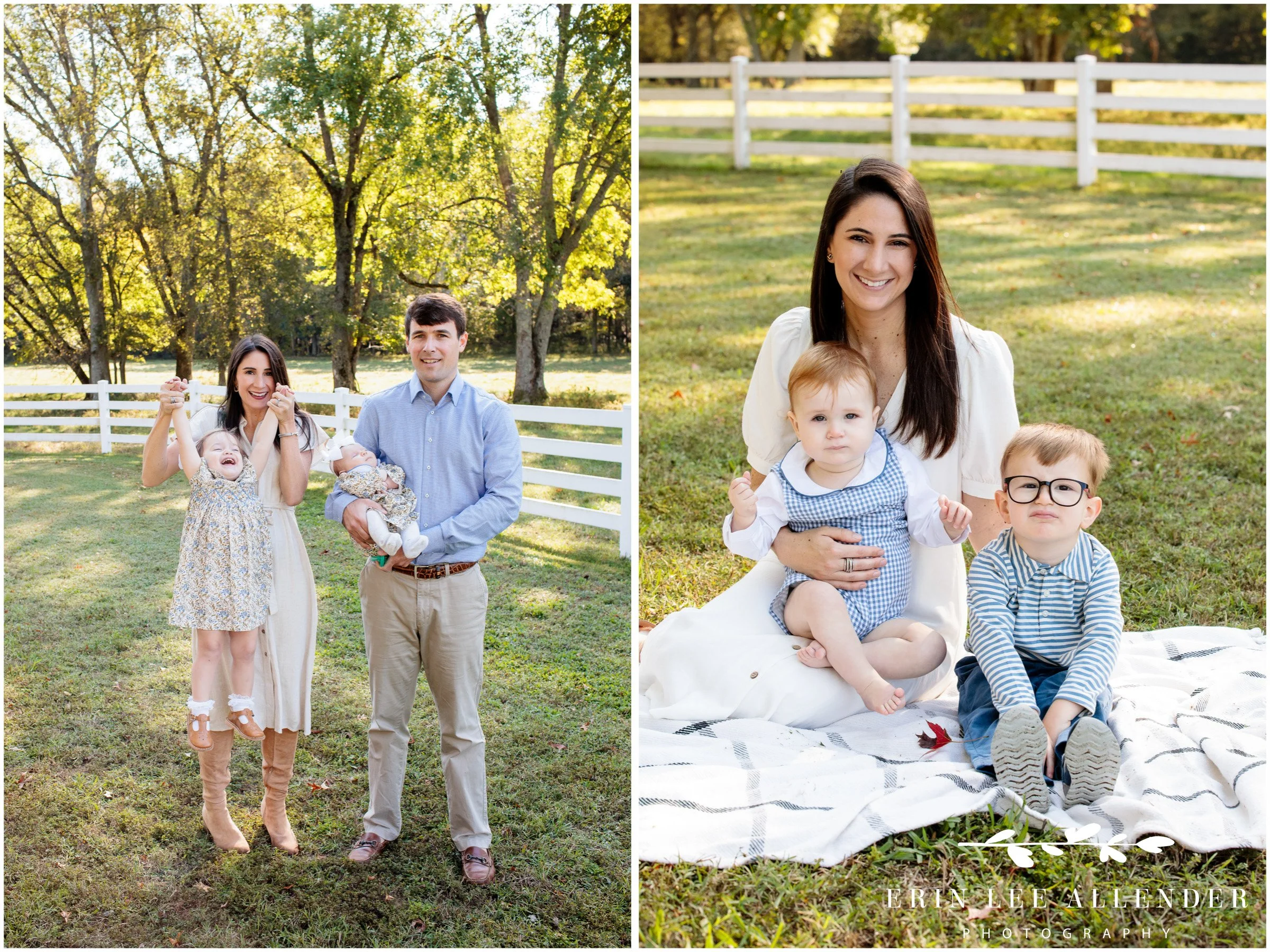Nashville family session — toddler lifted into the air laughing during a farm photography session