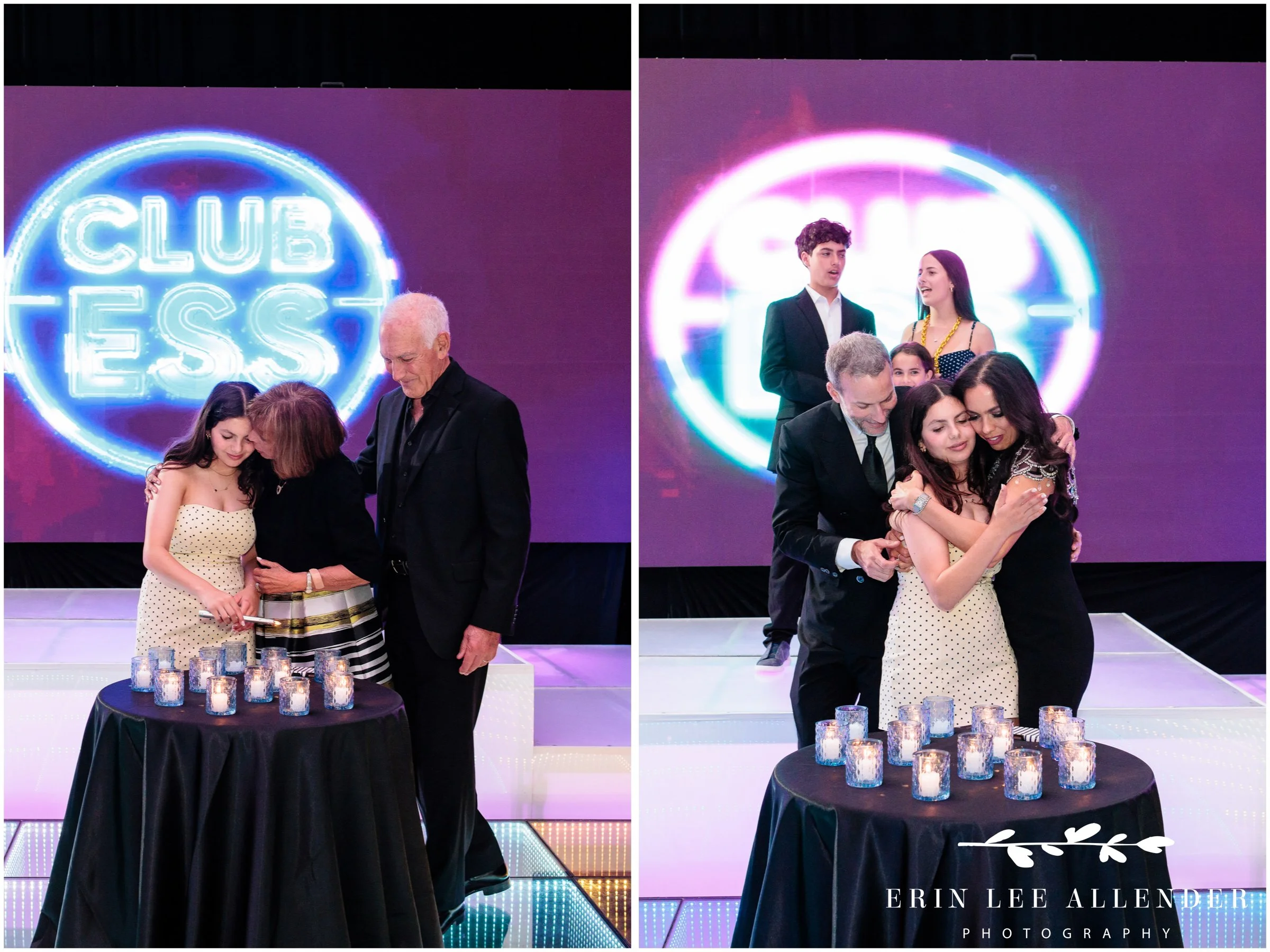 Grandparents hugging during candle lighting ceremony