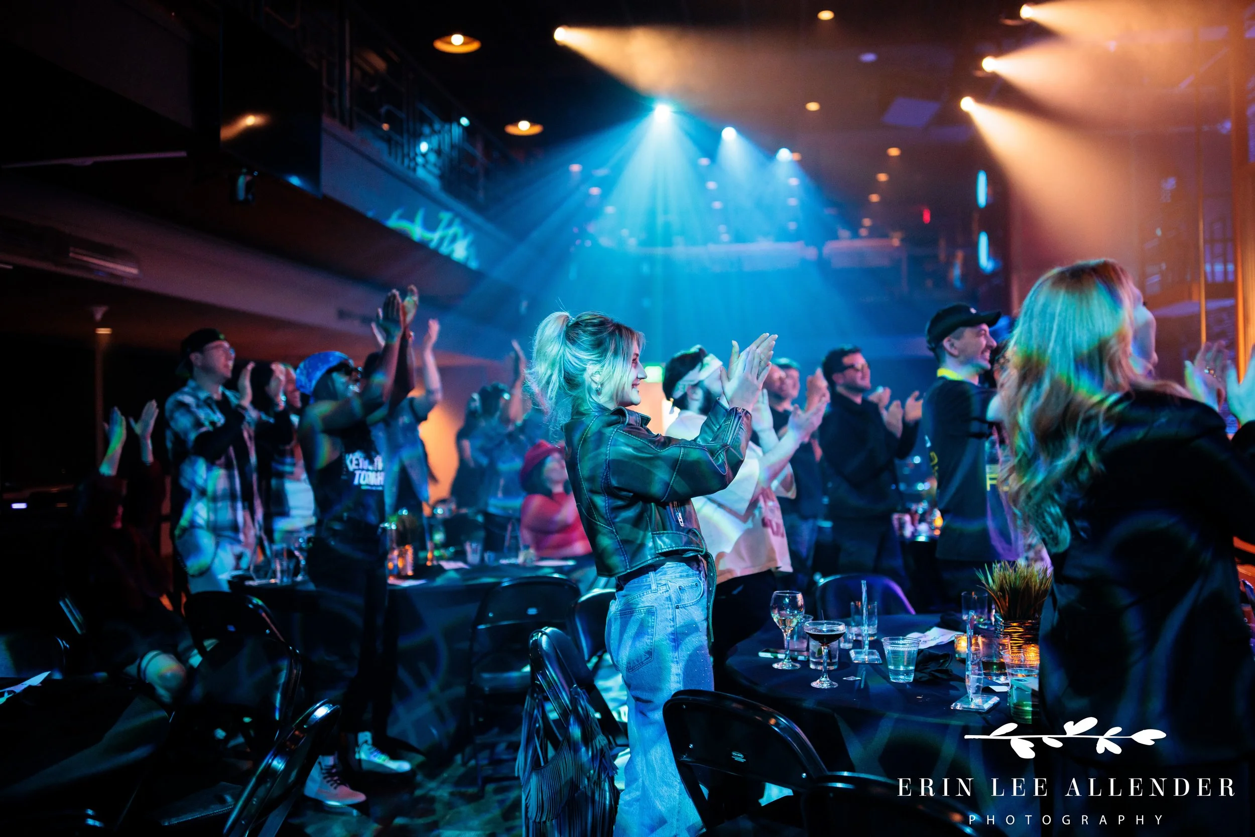 Nashville corporate event photographer — full room standing and applauding at wine and spirits advocacy awards, Woolworth Theatre Nashville