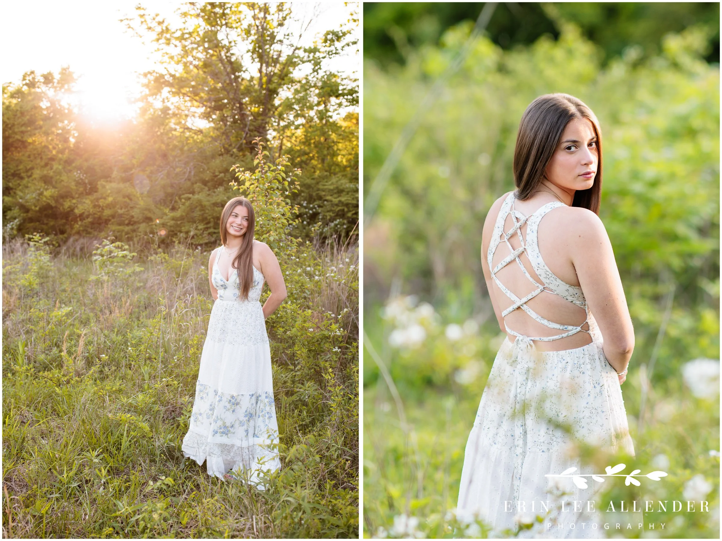 Nashville senior session — back of dress detail shot in an open field, outdoor natural light senior portraits Walton Ferry Arboretum