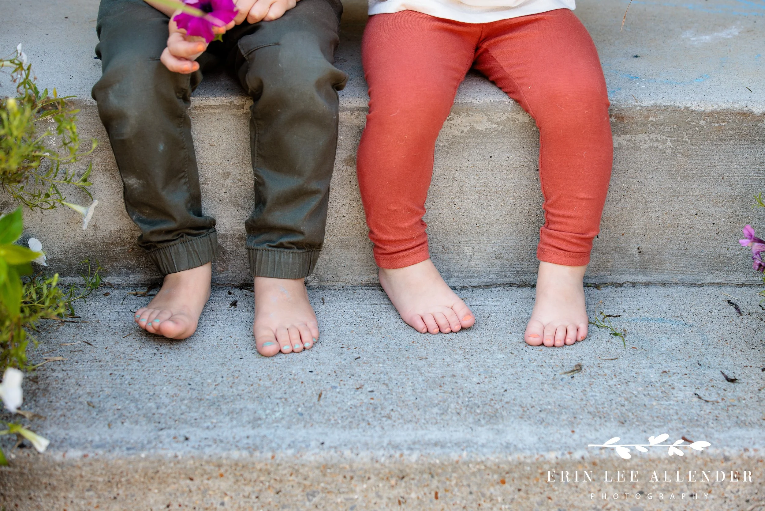 Little kids feet on the family front porch during in-home family session in Nashville