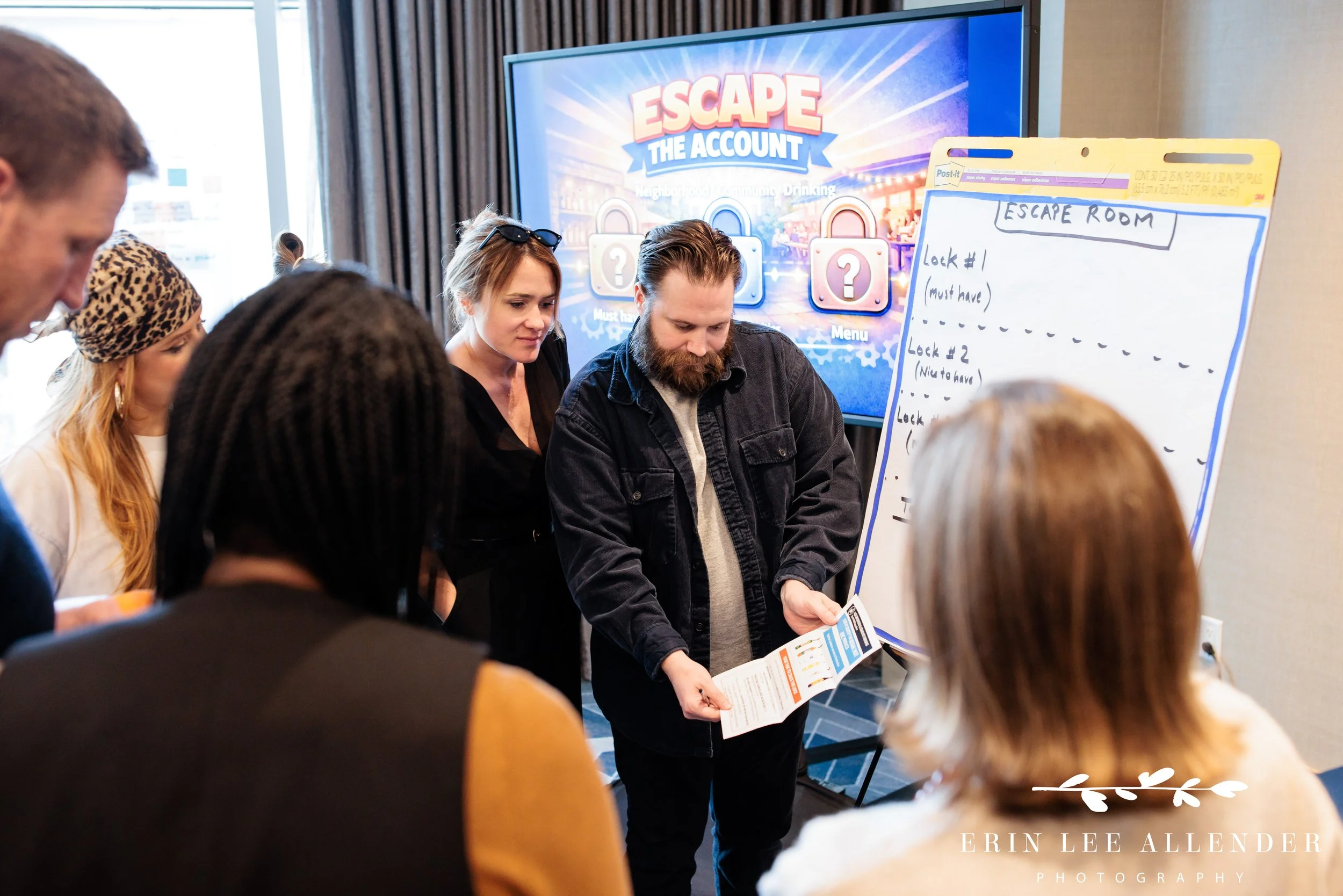 Nashville corporate event photographer — wine and spirits ambassadors playing sales education game at JW Marriott Nashville