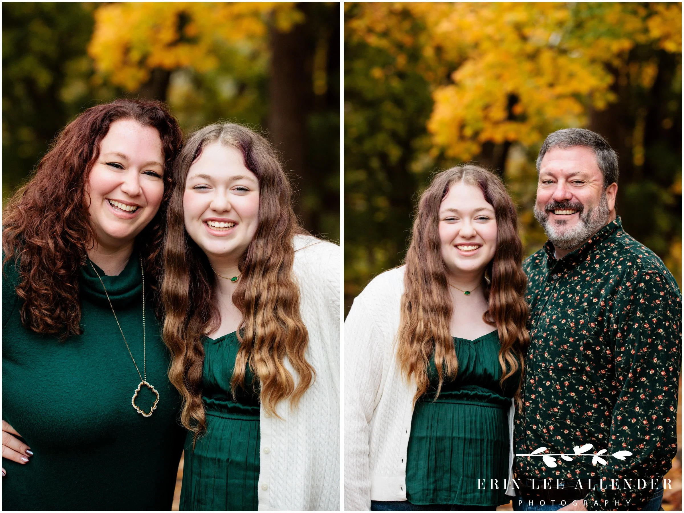 Daughter posing individually with each parent during a Nashville family session at Ellington Agricultural Center