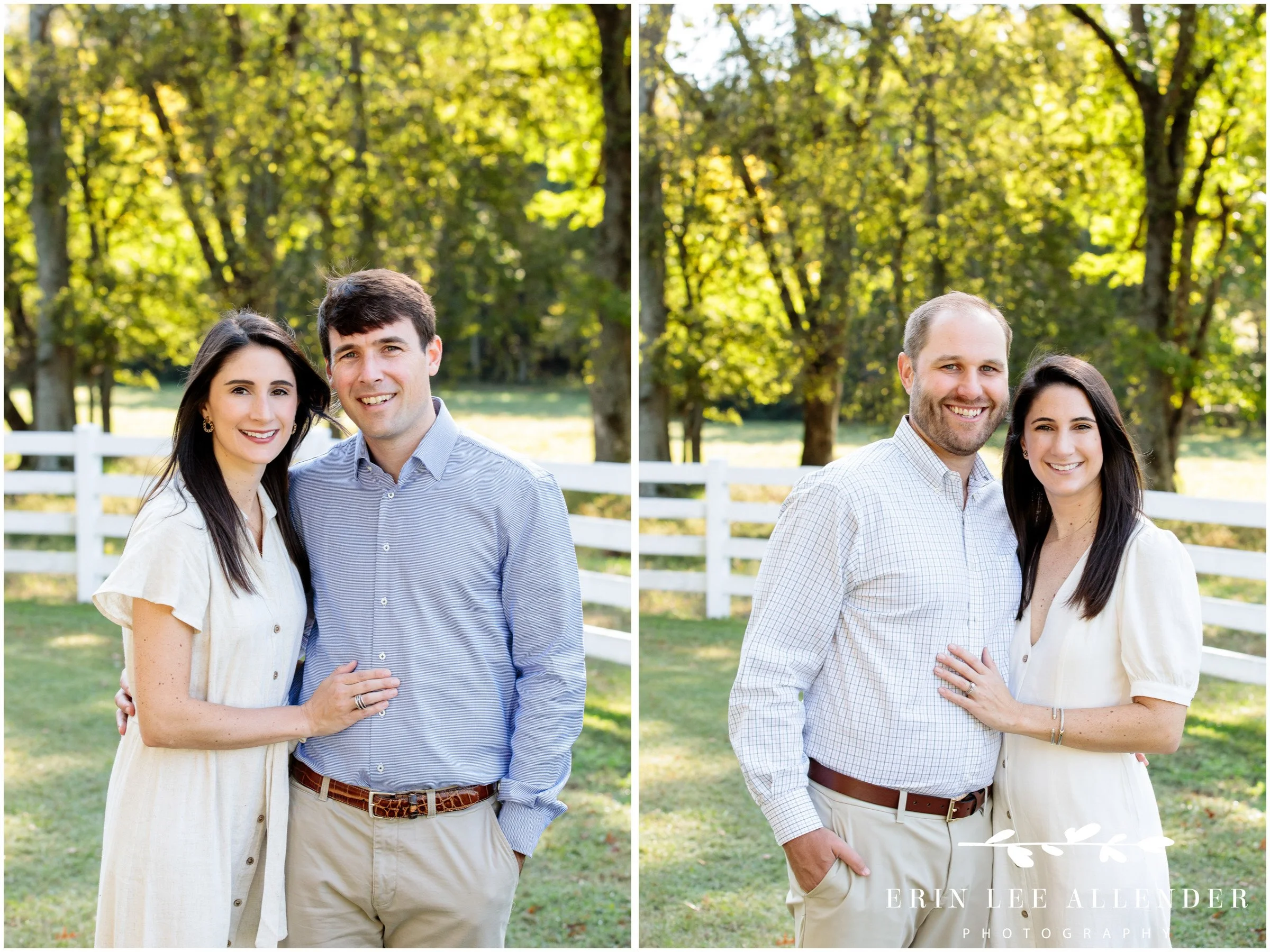 Nashville family session — the other twin sister posing with her husband on the family farm