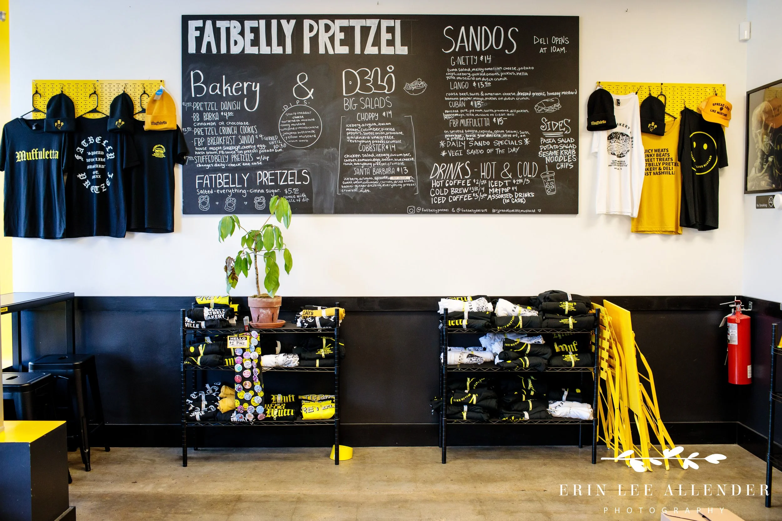 FatBelly Pretzel's merch and menu wall in East Nashville, Nashville commercial photography