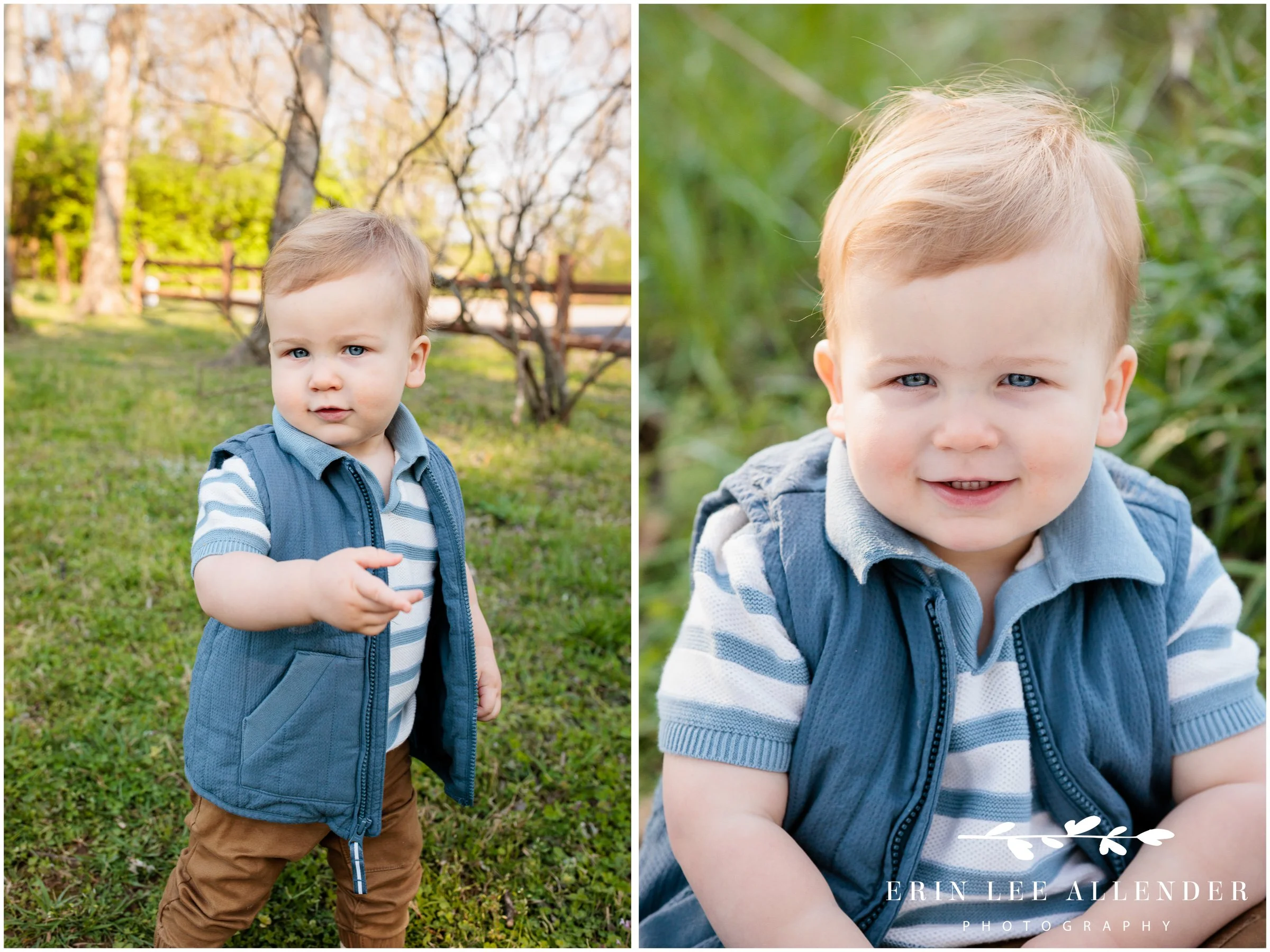 One-year-old toddler running outdoors during Nashville family photography session in Hendersonville TN