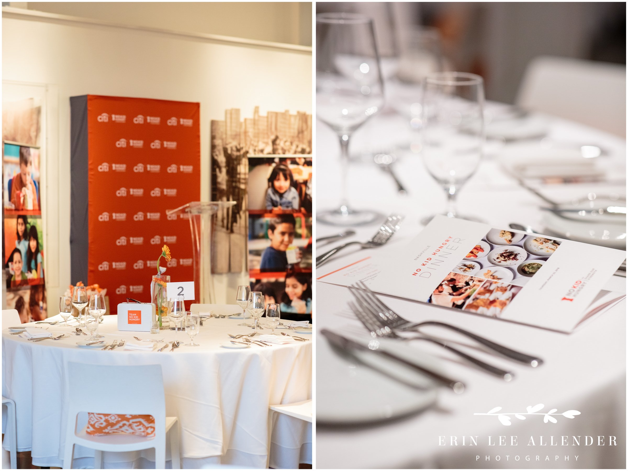 Table setting at No Kid Hungry dinner at Bankers Alley Hotel Nashville