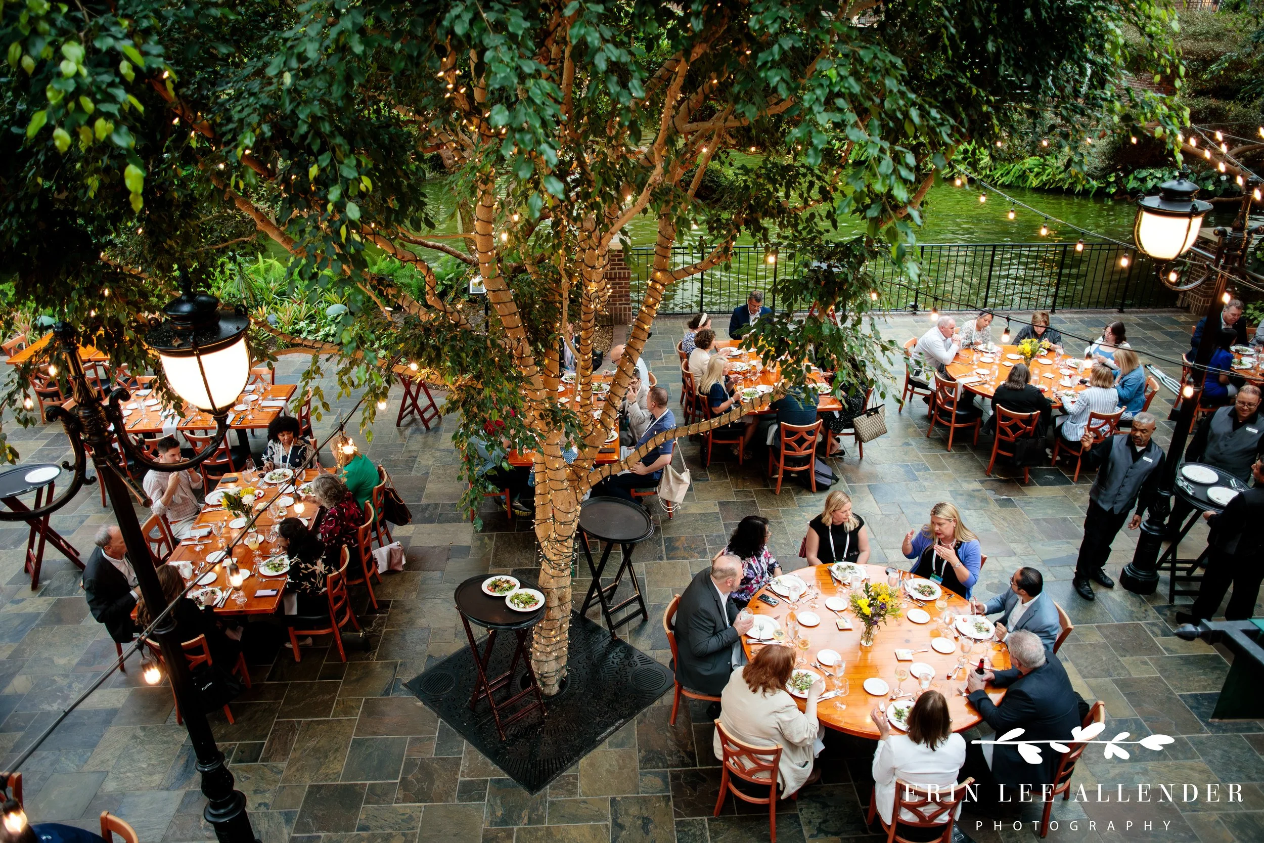 Wide view of Delta Island atrium during corporate event at Opryland Hotel