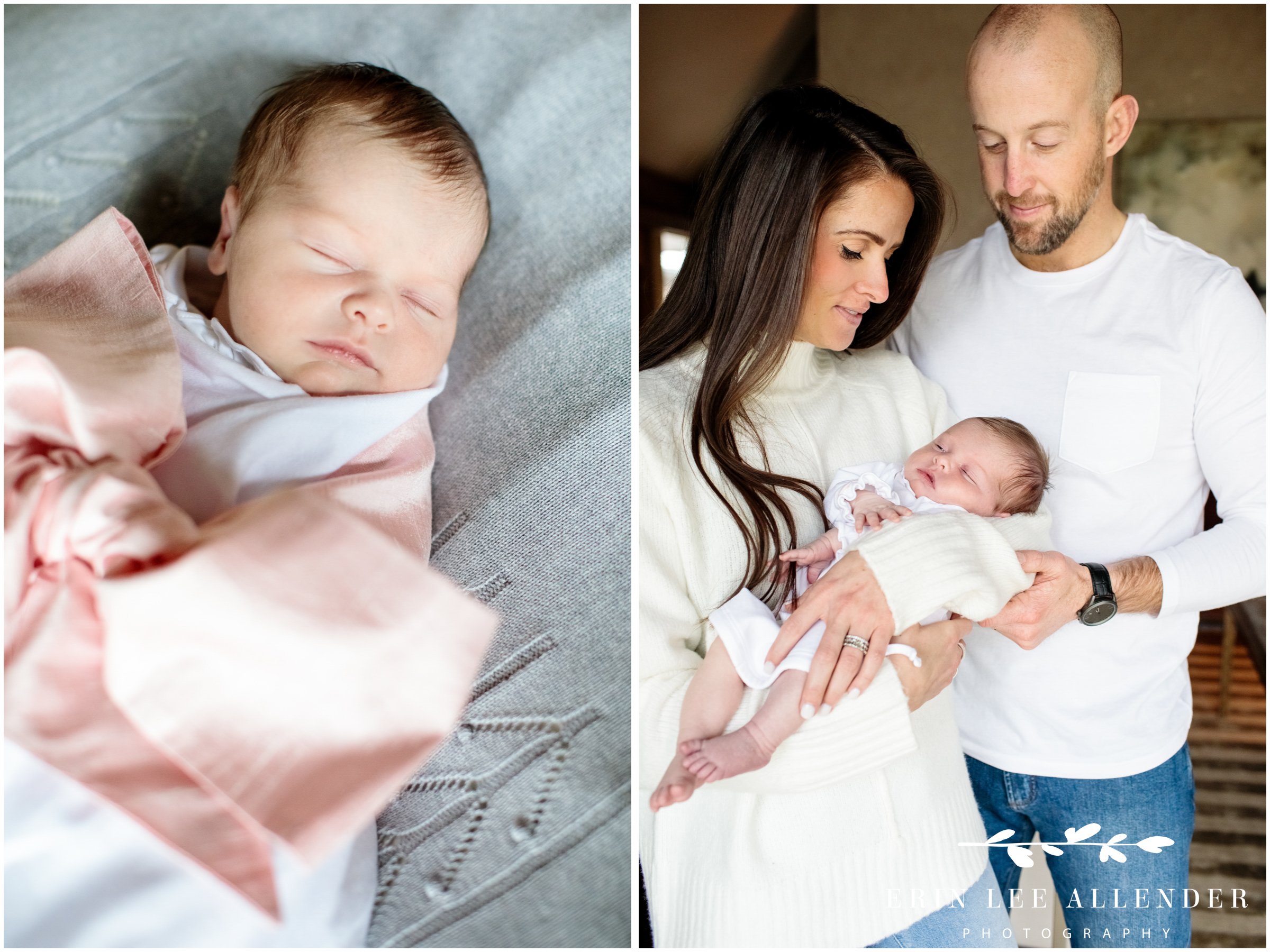 Mom holding newborn baby in a softly lit room during an in-home Nashville session.