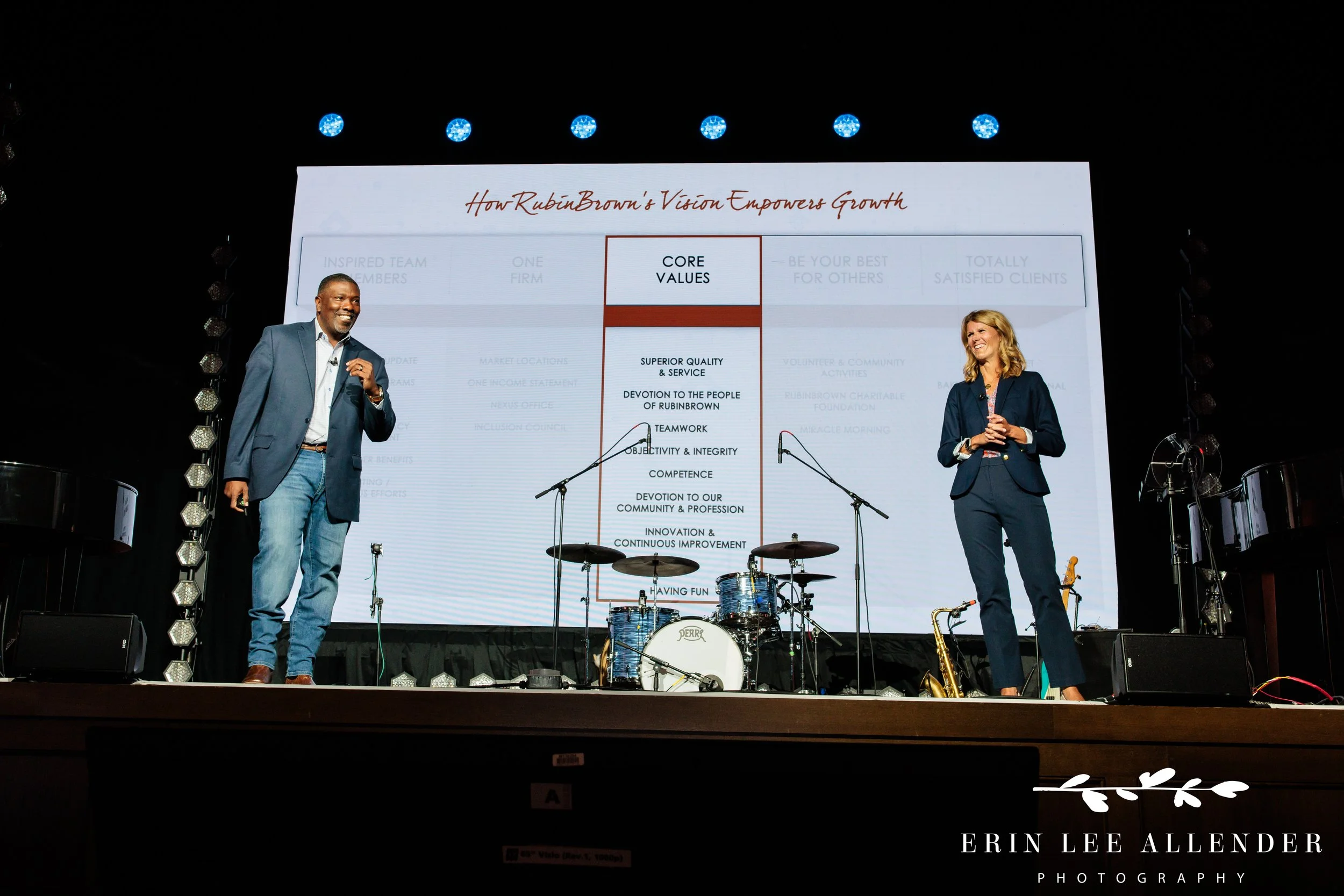 Opryland Hotel corporate event photography of RubinBrown's managing partners on stage during the awards dinner