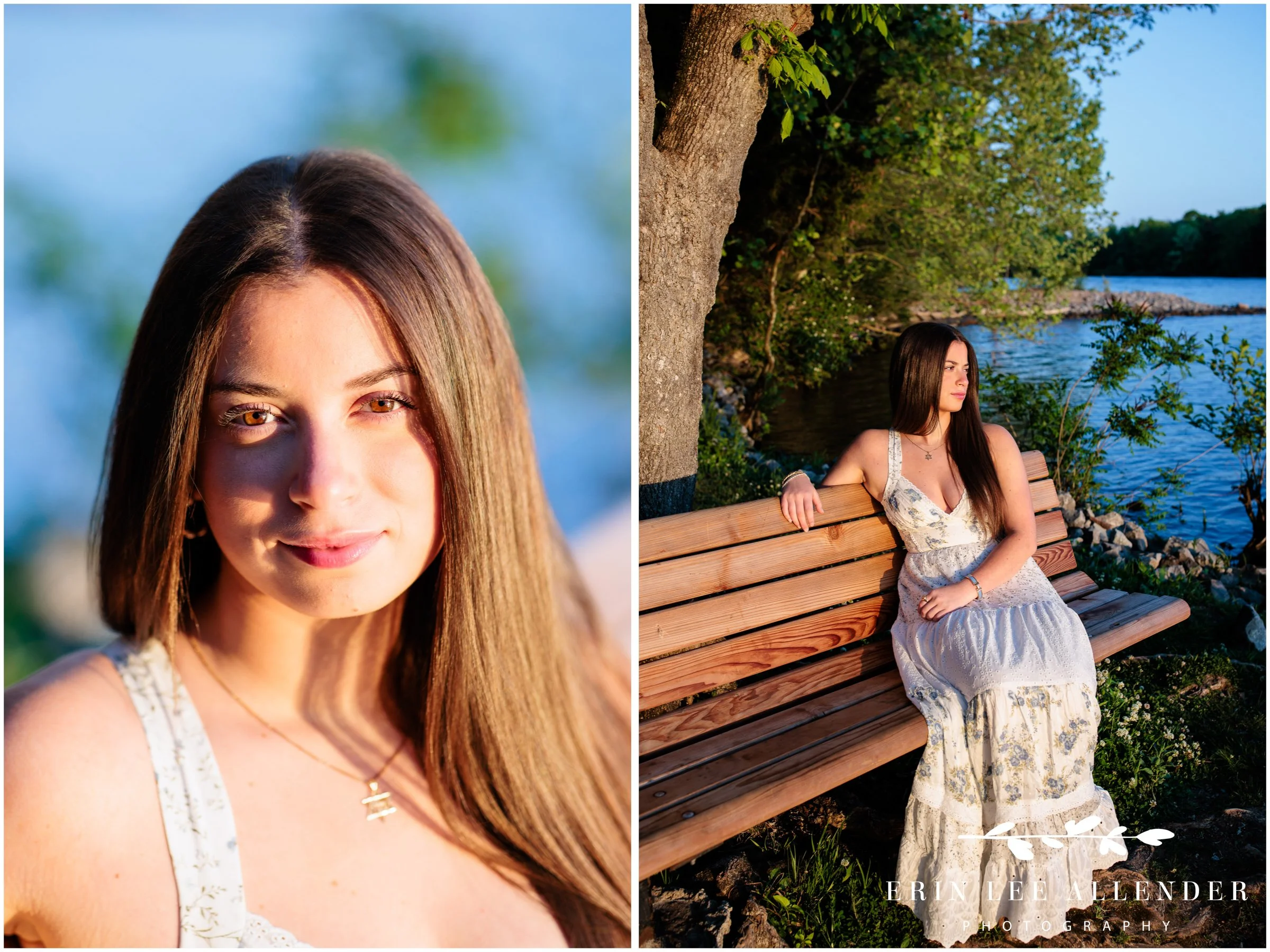 Nashville senior portrait session — high school senior sitting on a bench by the lake, natural light outdoor senior photos Hendersonville TN