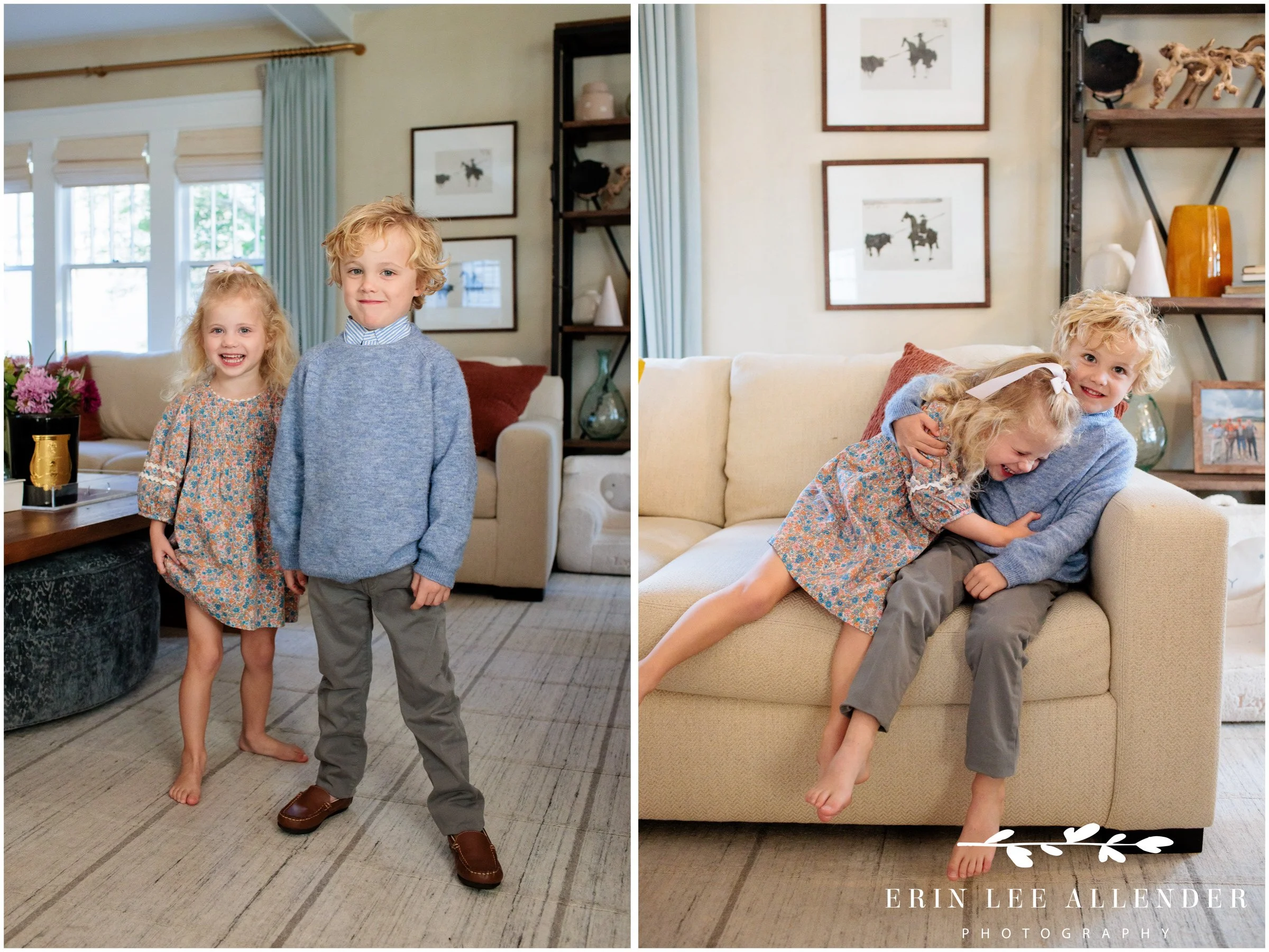 Nashville family session — brother and sister playing together inside their Nashville home